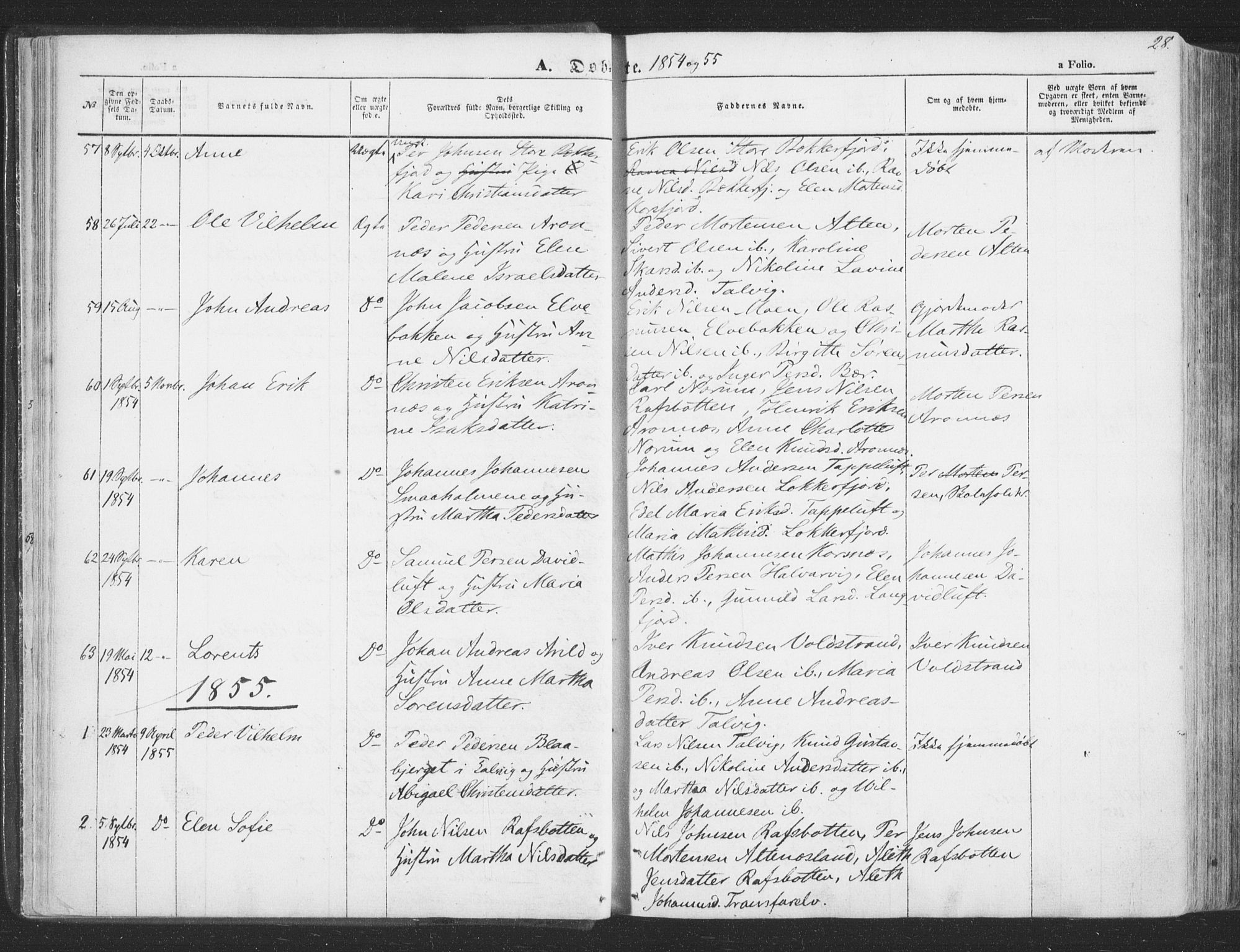 Talvik sokneprestkontor, SATØ/S-1337/H/Ha/L0010kirke: Parish register (official) no. 10, 1852-1864, p. 28