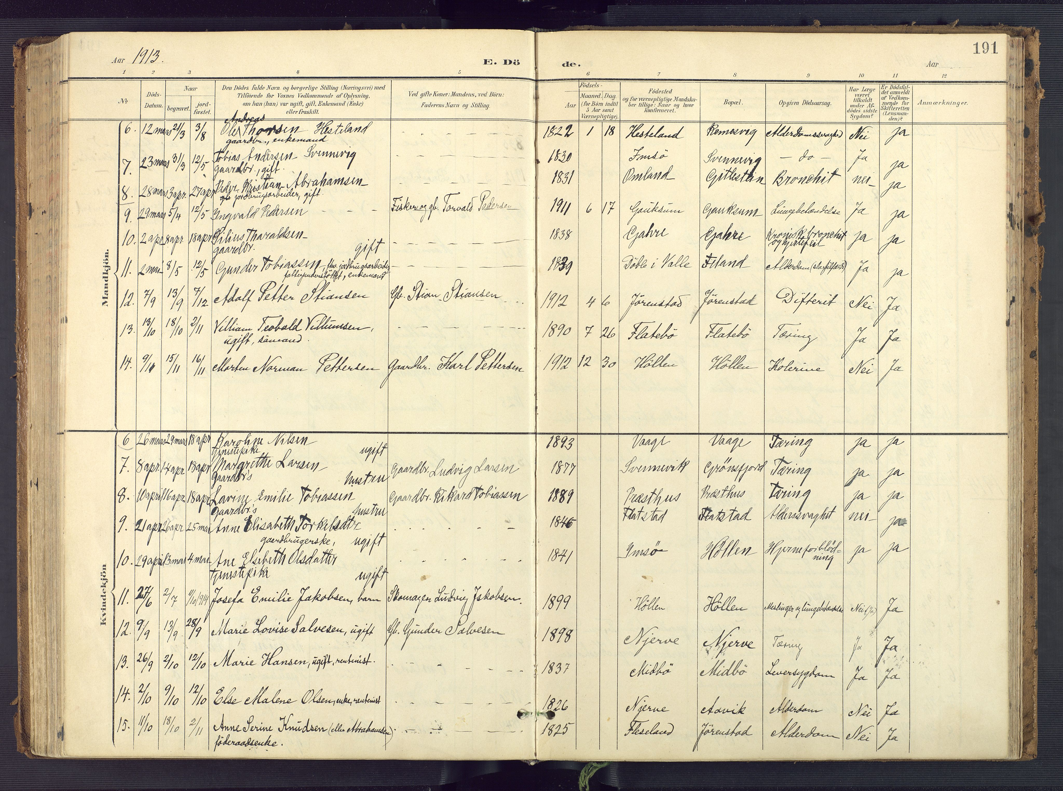 Sør-Audnedal sokneprestkontor, SAK/1111-0039/F/Fa/Faa/L0005: Parish register (official) no. A 5, 1900-1923, p. 191