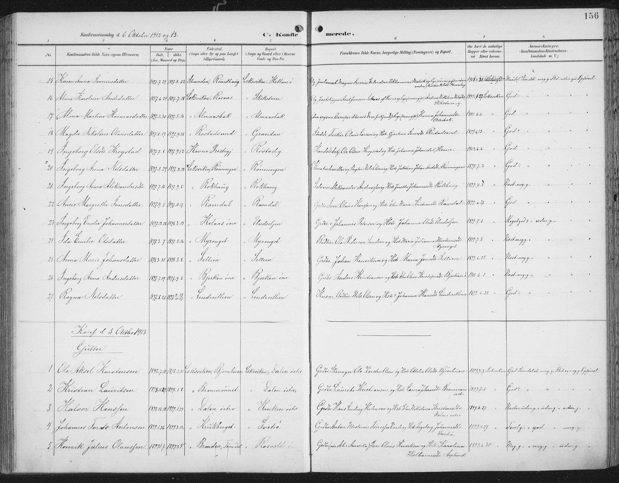 Ministerialprotokoller, klokkerbøker og fødselsregistre - Nord-Trøndelag, SAT/A-1458/701/L0011: Parish register (official) no. 701A11, 1899-1915, p. 156