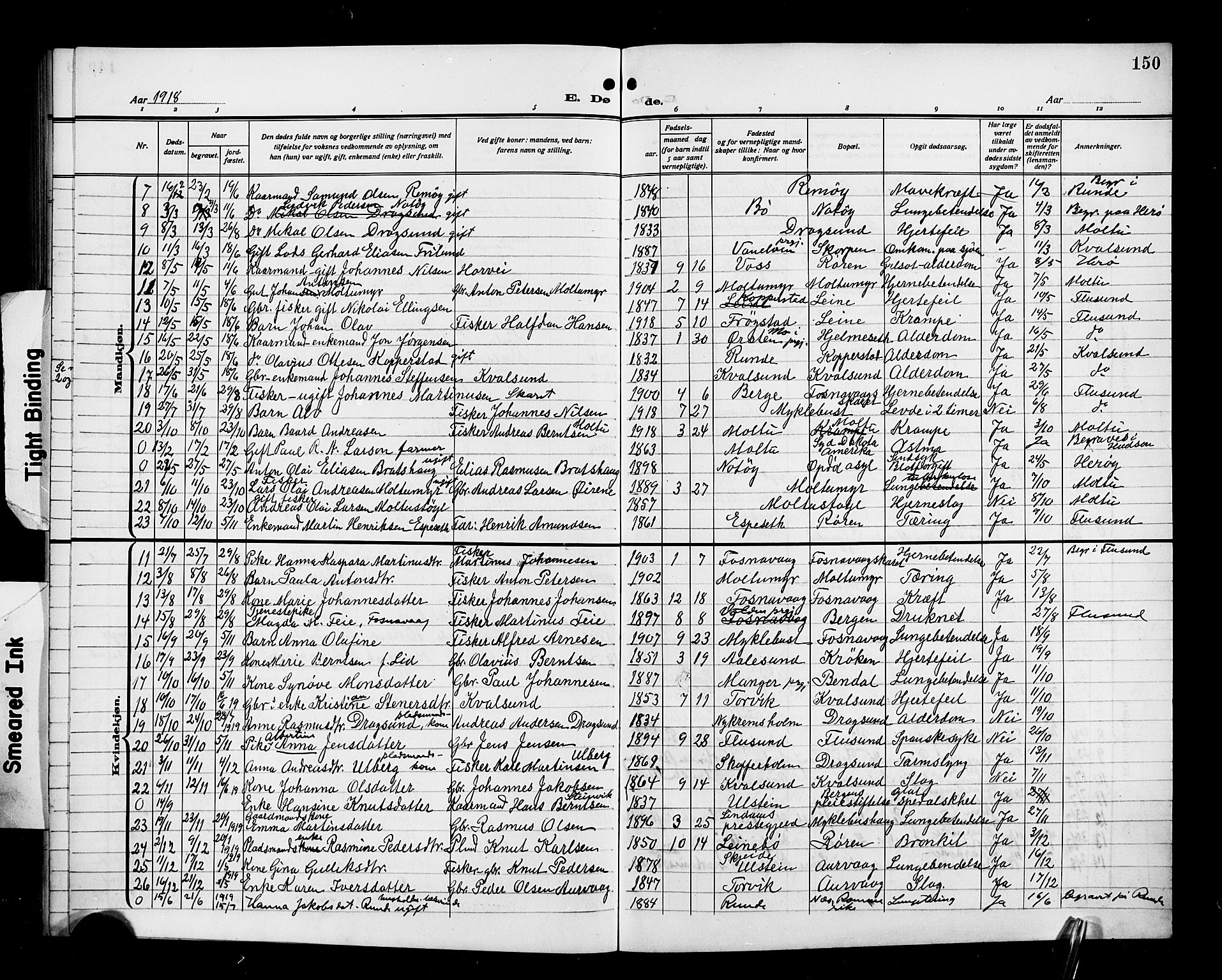 Ministerialprotokoller, klokkerbøker og fødselsregistre - Møre og Romsdal, AV/SAT-A-1454/507/L0083: Parish register (copy) no. 507C06, 1912-1919, p. 150