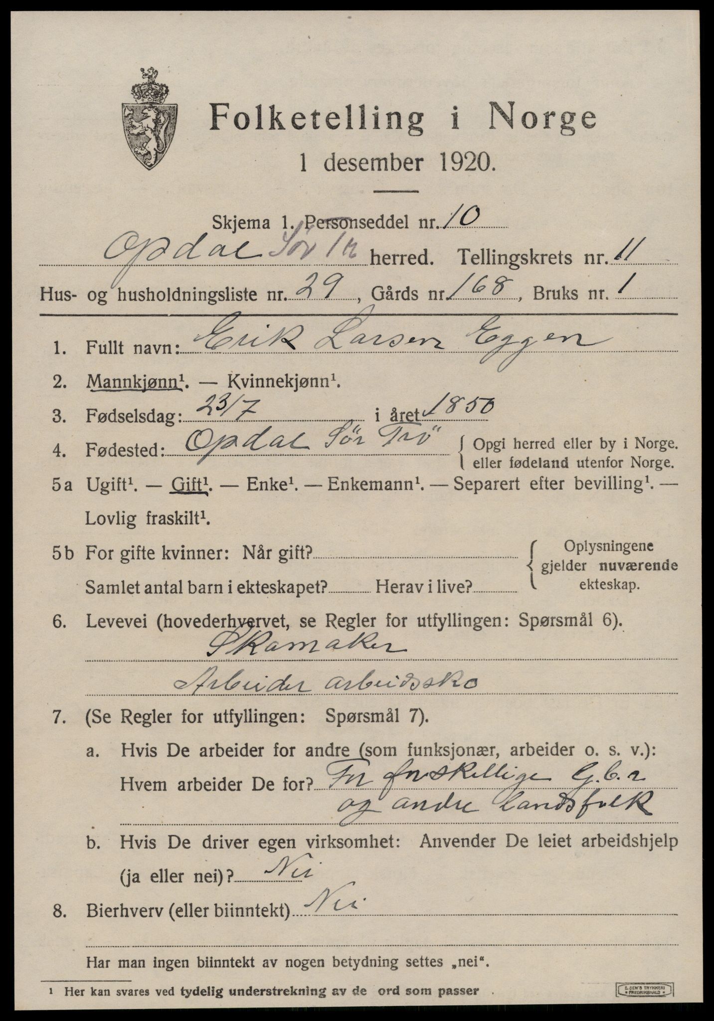 SAT, 1920 census for Oppdal, 1920, p. 9573