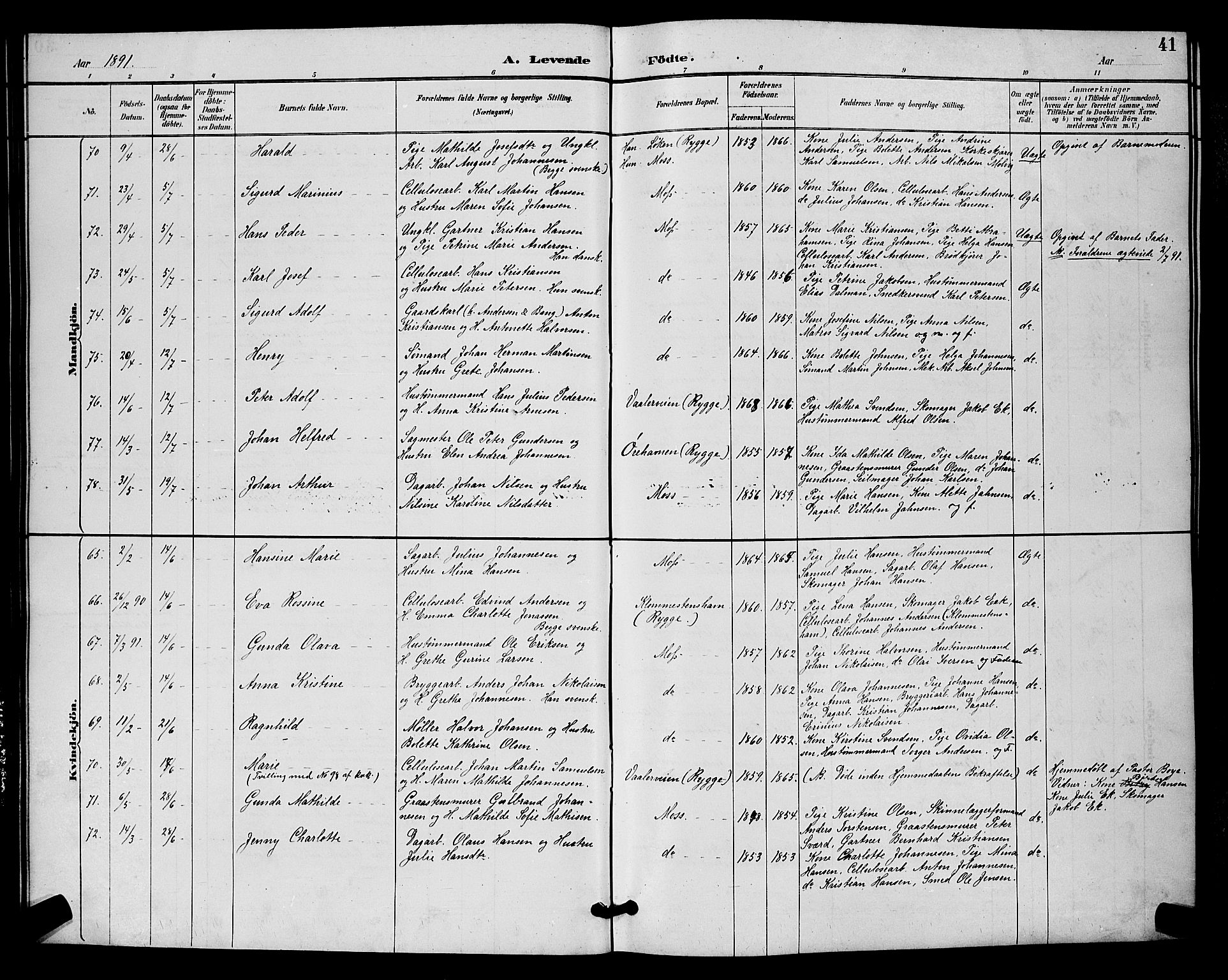 Moss prestekontor Kirkebøker, AV/SAO-A-2003/G/Ga/L0006: Parish register (copy) no. I 6, 1889-1900, p. 41