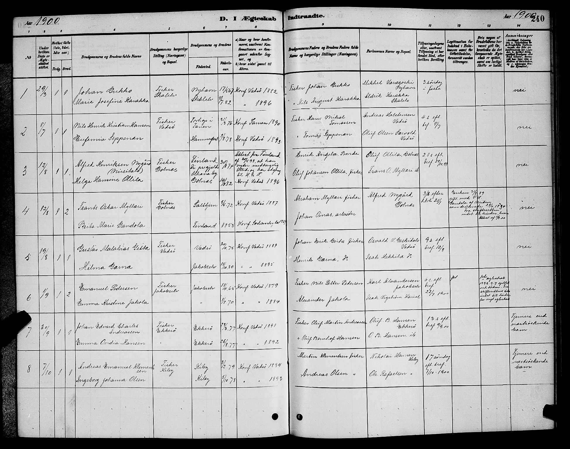 Vadsø sokneprestkontor, SATØ/S-1325/H/Hb/L0003klokker: Parish register (copy) no. 3, 1881-1901, p. 240