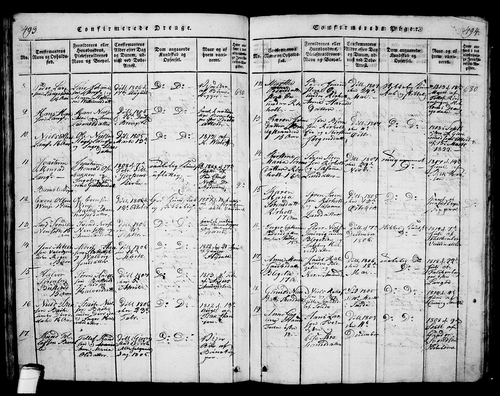 Langesund kirkebøker, AV/SAKO-A-280/G/Ga/L0003: Parish register (copy) no. 3, 1815-1858, p. 493-494