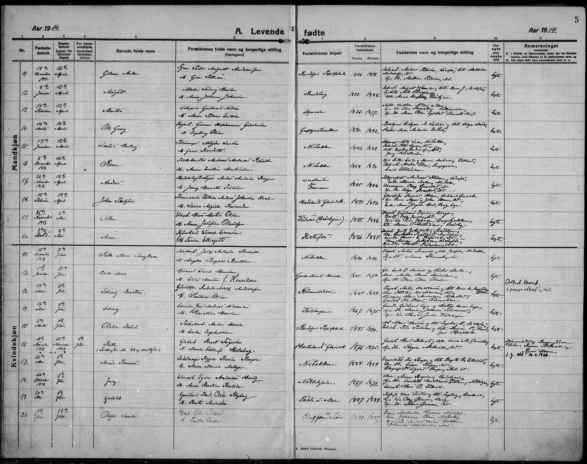 Jevnaker prestekontor, AV/SAH-PREST-116/H/Ha/Haa/L0012: Parish register (official) no. 12, 1914-1924, p. 5