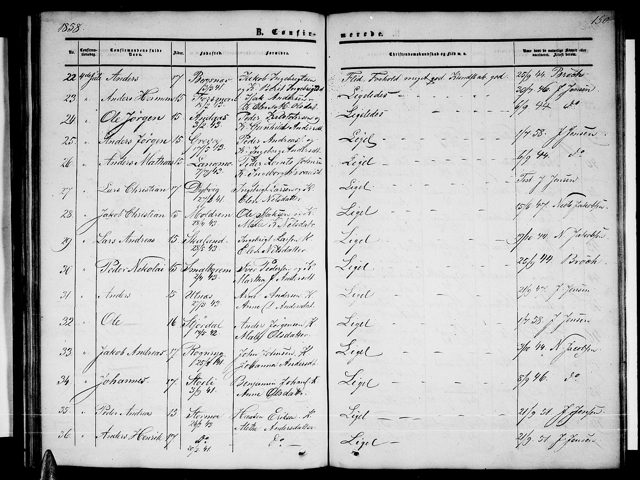 Ministerialprotokoller, klokkerbøker og fødselsregistre - Nordland, SAT/A-1459/820/L0301: Parish register (copy) no. 820C03, 1851-1858, p. 150