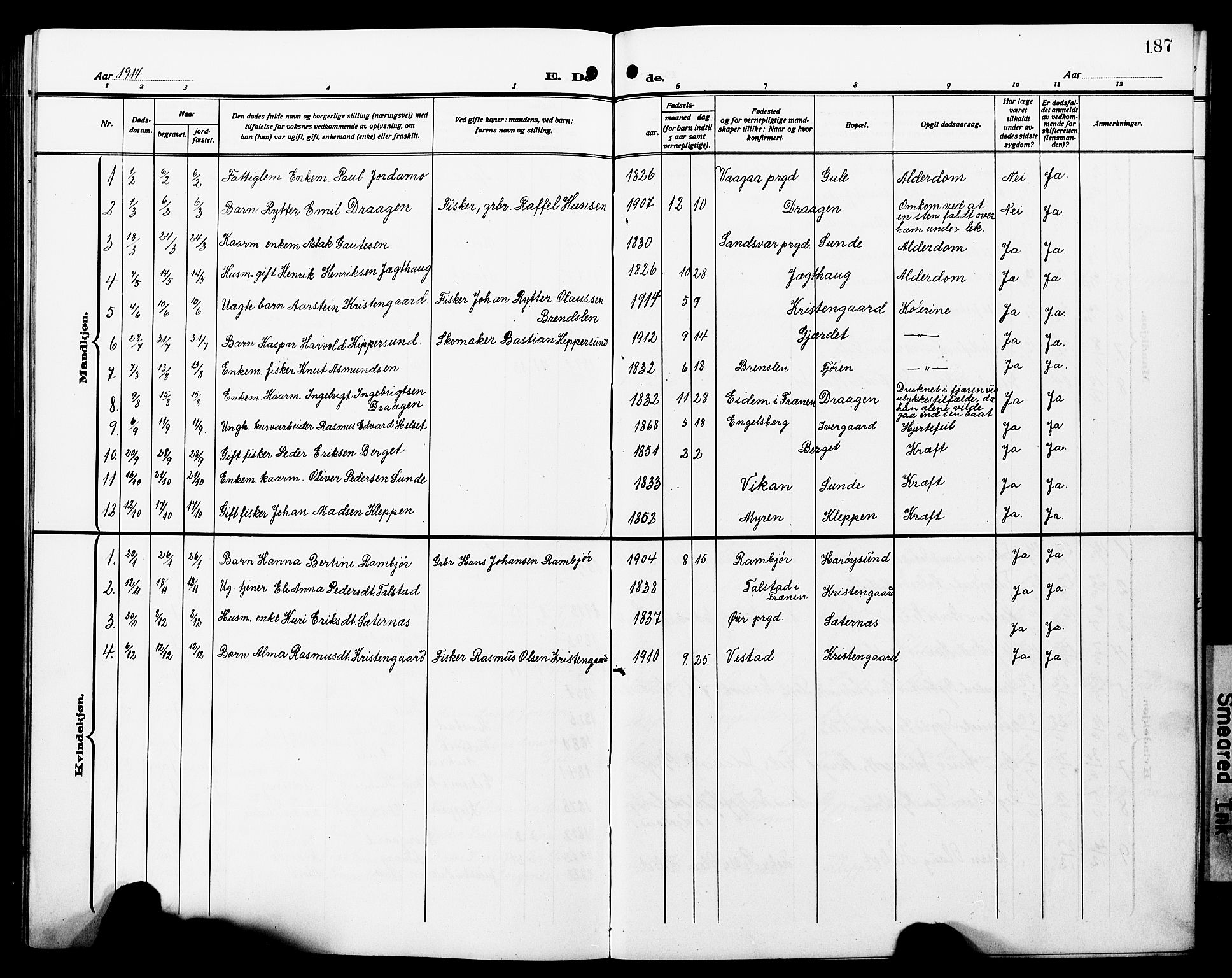 Ministerialprotokoller, klokkerbøker og fødselsregistre - Møre og Romsdal, SAT/A-1454/566/L0774: Parish register (copy) no. 566C03, 1910-1929, p. 187