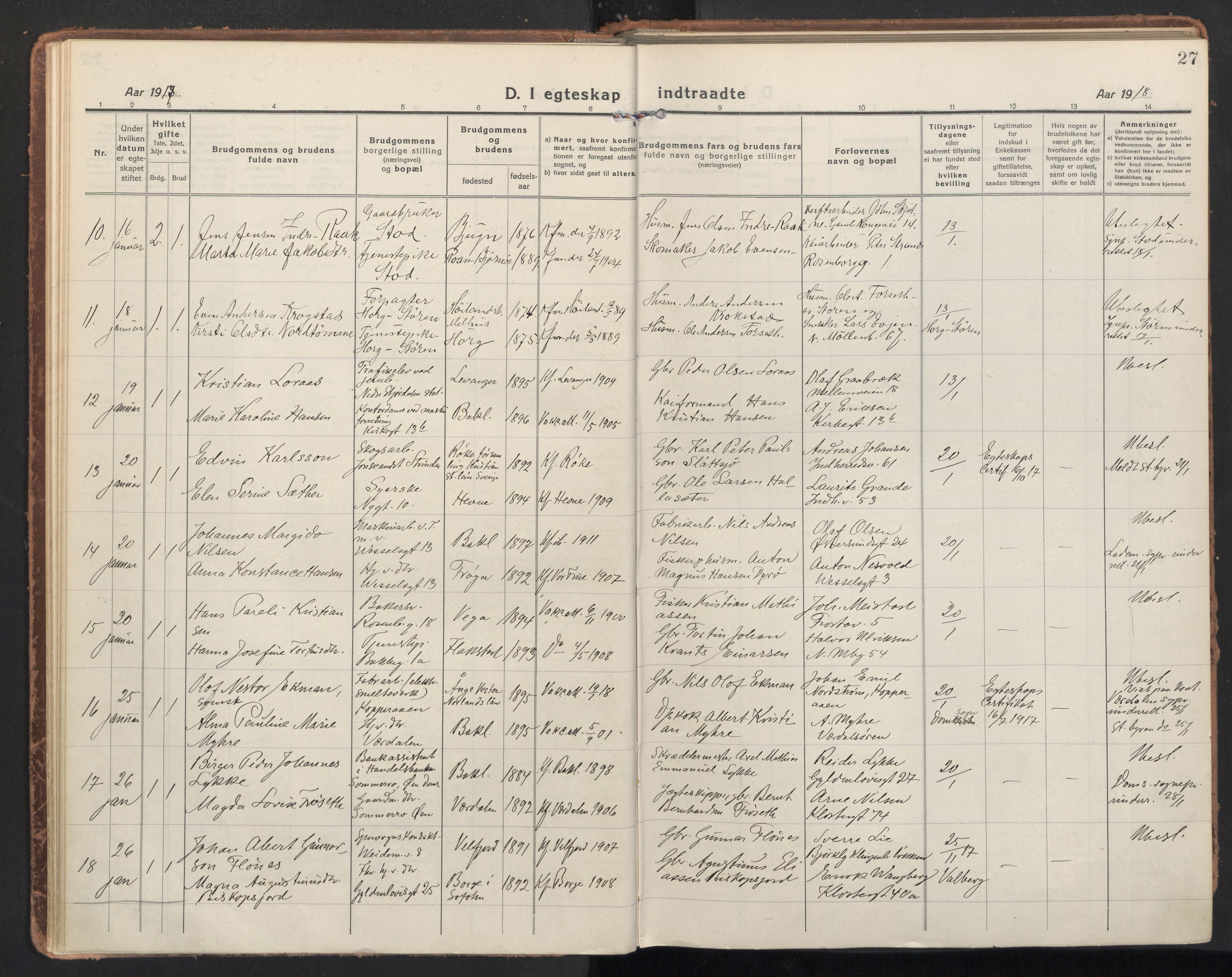 Ministerialprotokoller, klokkerbøker og fødselsregistre - Sør-Trøndelag, SAT/A-1456/604/L0206: Parish register (official) no. 604A26, 1917-1931, p. 27