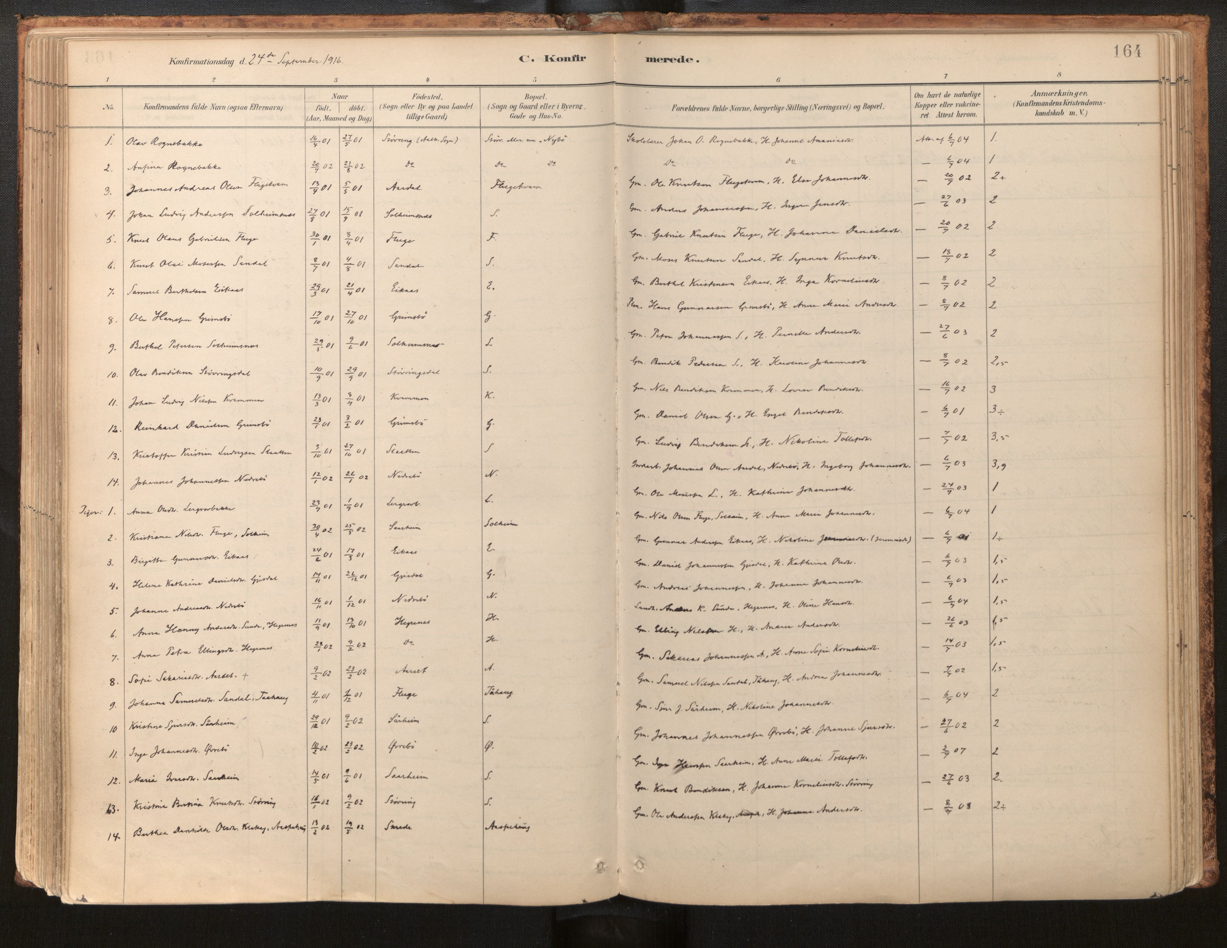 Jølster sokneprestembete, AV/SAB-A-80701/H/Haa/Haab/L0001: Parish register (official) no. B 1, 1882-1930, p. 164