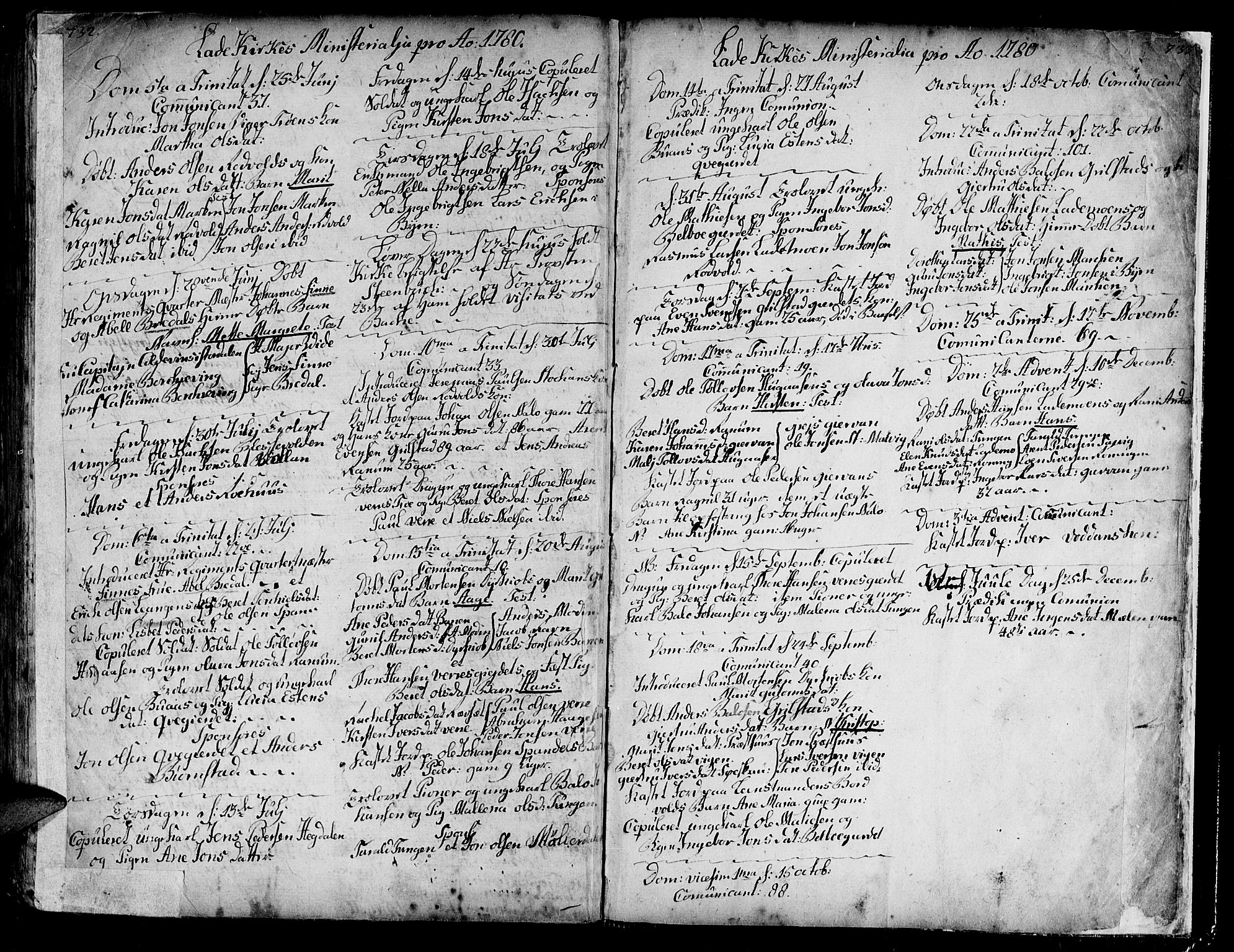 Ministerialprotokoller, klokkerbøker og fødselsregistre - Sør-Trøndelag, SAT/A-1456/606/L0275: Parish register (official) no. 606A01 /1, 1727-1780, p. 732-733
