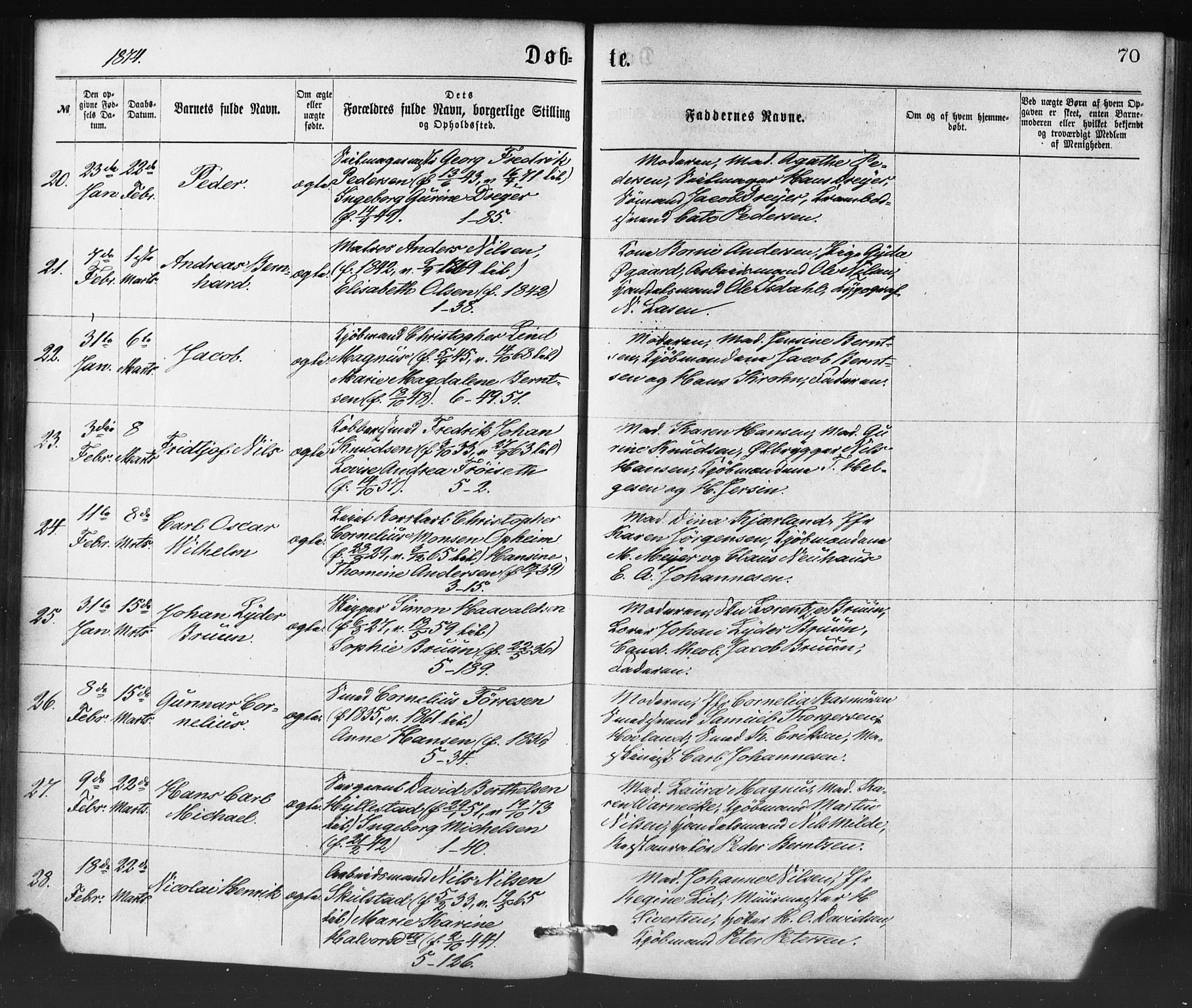 Nykirken Sokneprestembete, AV/SAB-A-77101/H/Haa/L0016: Parish register (official) no. B 3, 1870-1884, p. 70