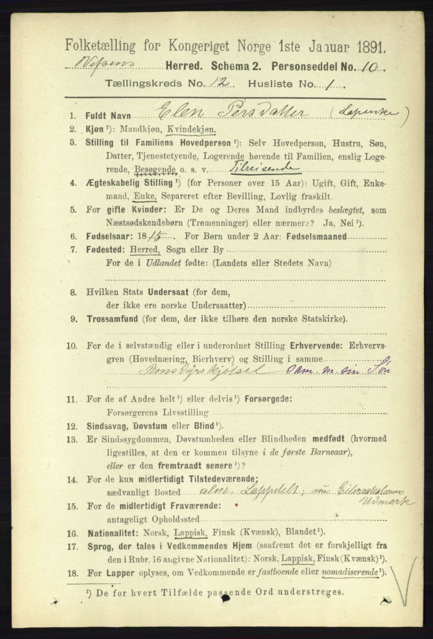 RA, 1891 census for 1824 Vefsn, 1891, p. 6083