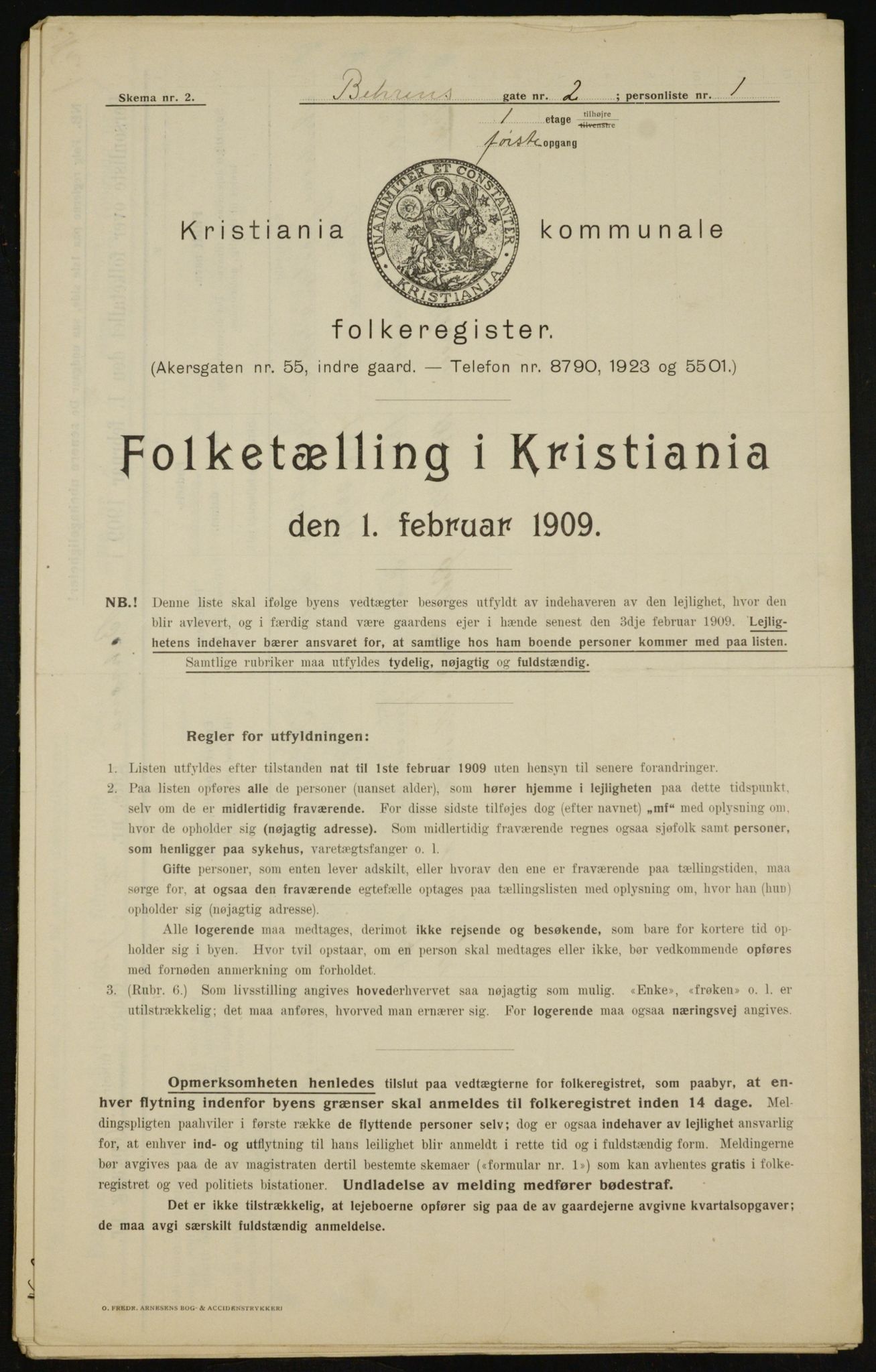 OBA, Municipal Census 1909 for Kristiania, 1909, p. 3127