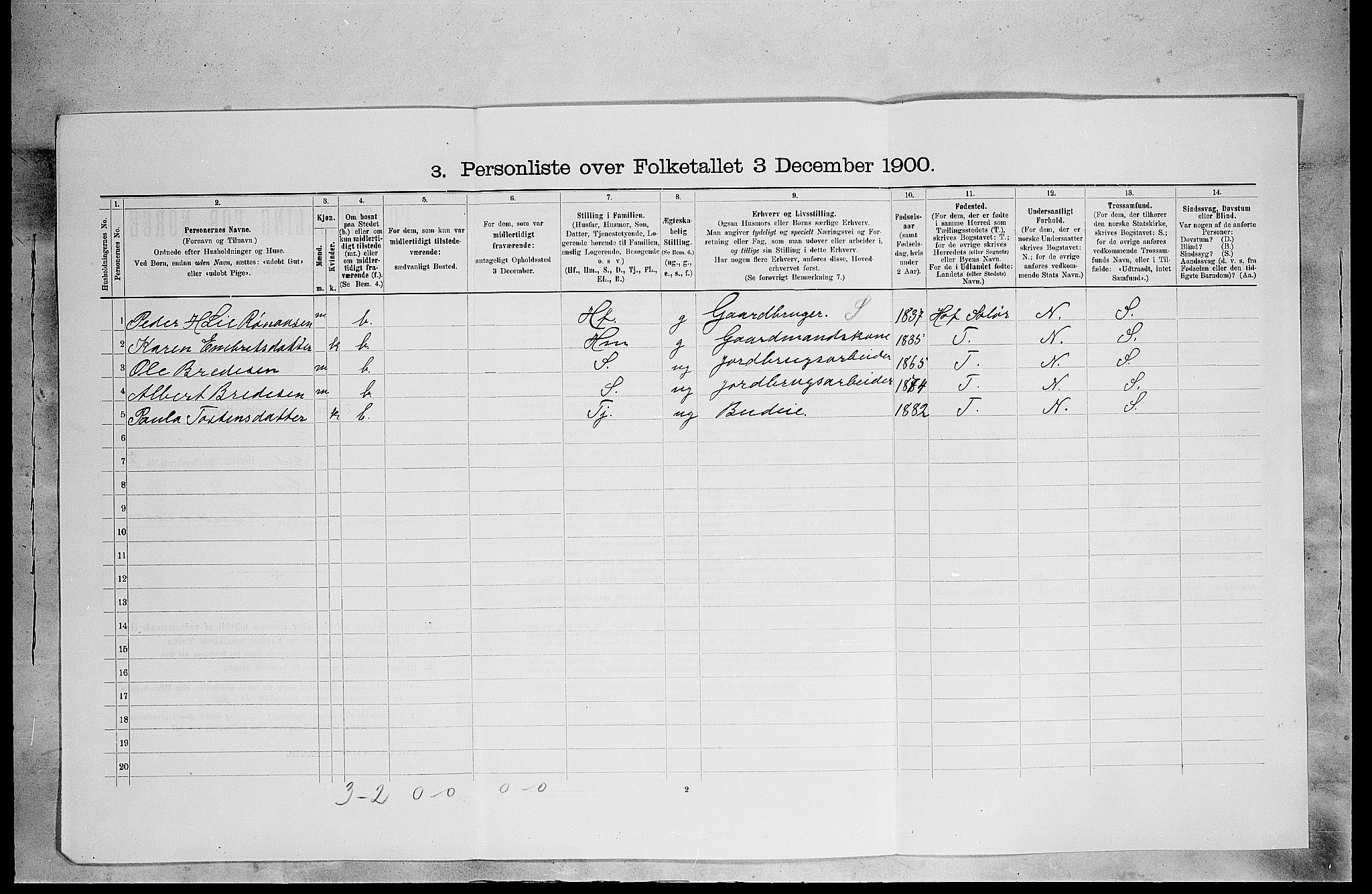 SAH, 1900 census for Grue, 1900, p. 1290
