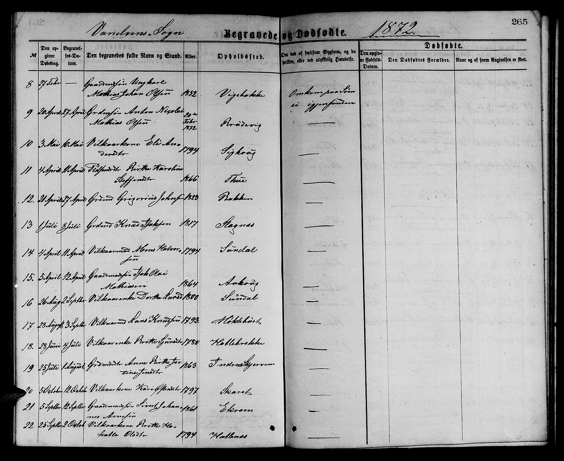 Ministerialprotokoller, klokkerbøker og fødselsregistre - Møre og Romsdal, SAT/A-1454/501/L0016: Parish register (copy) no. 501C02, 1868-1884, p. 265