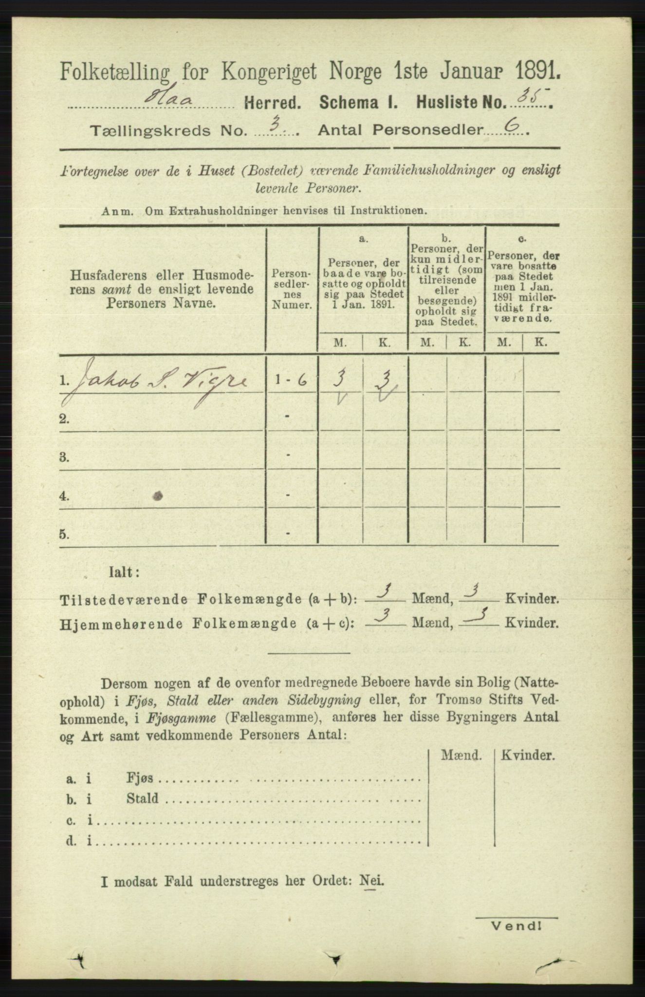 RA, 1891 census for 1119 Hå, 1891, p. 688