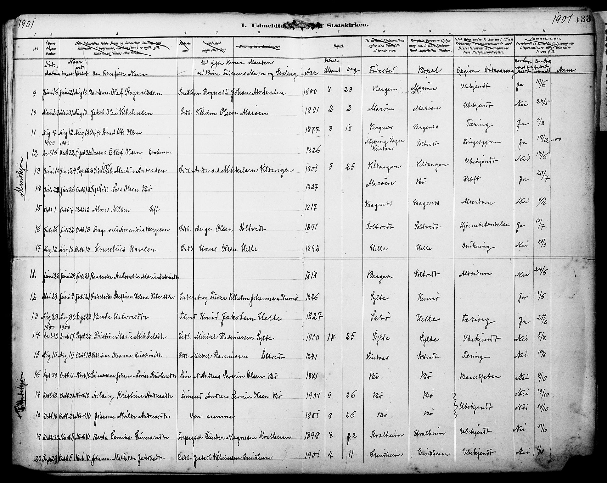 Manger sokneprestembete, AV/SAB-A-76801/H/Haa: Parish register (official) no. C 2, 1891-1902, p. 133