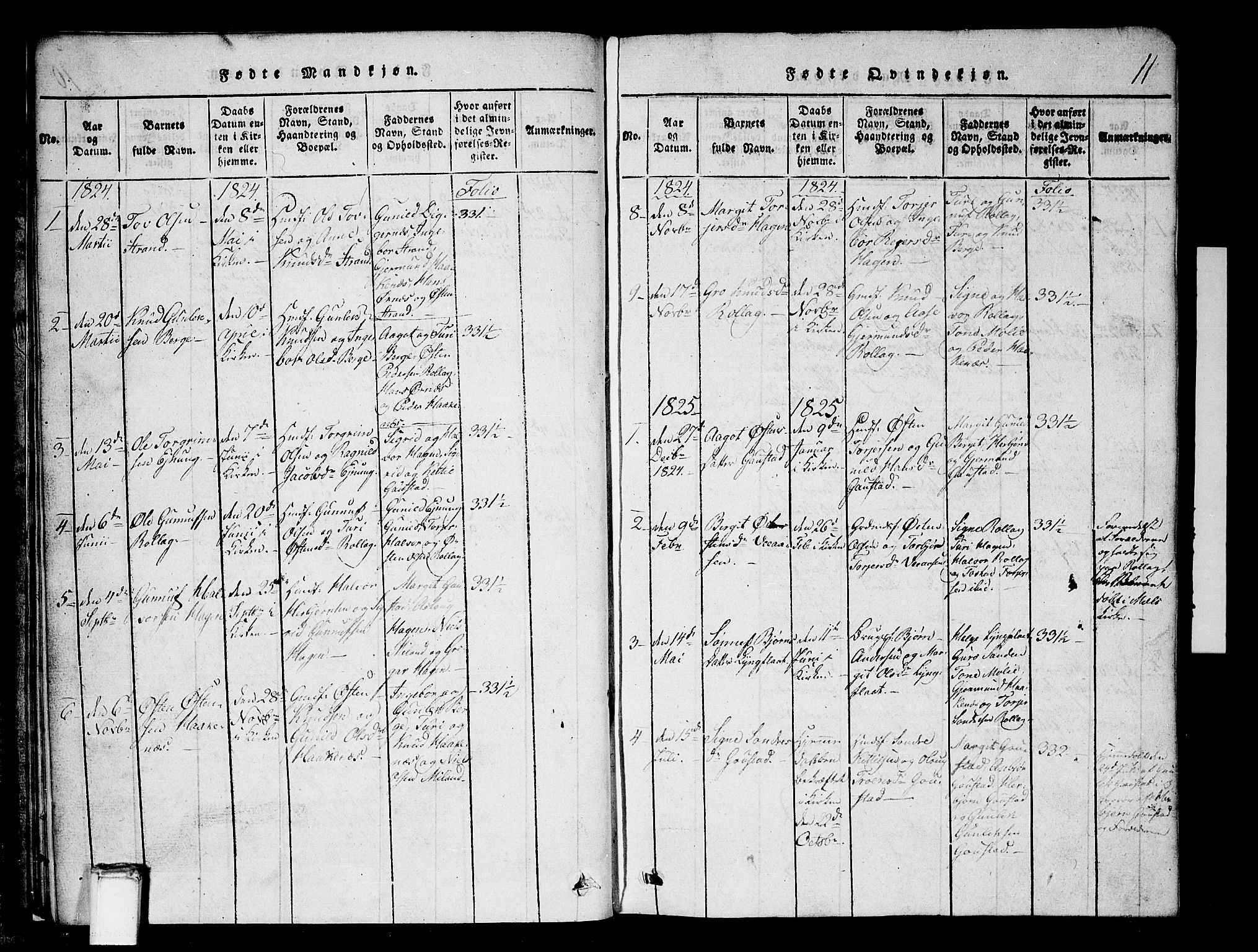 Tinn kirkebøker, SAKO/A-308/G/Gb/L0001: Parish register (copy) no. II 1 /1, 1815-1850, p. 11