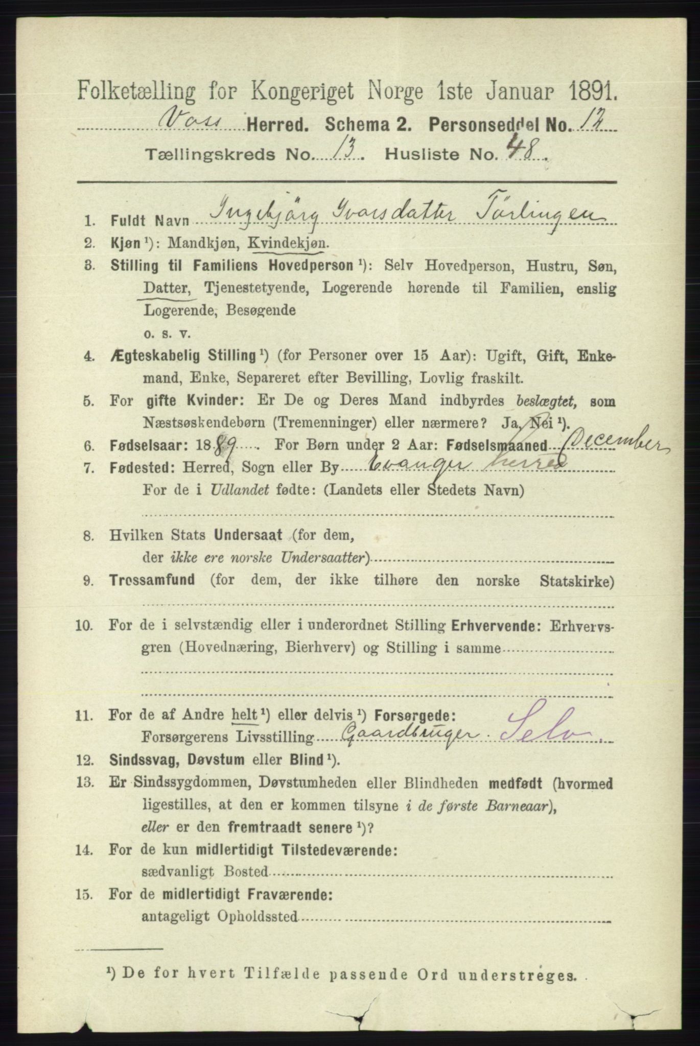 RA, 1891 census for 1235 Voss, 1891, p. 7176