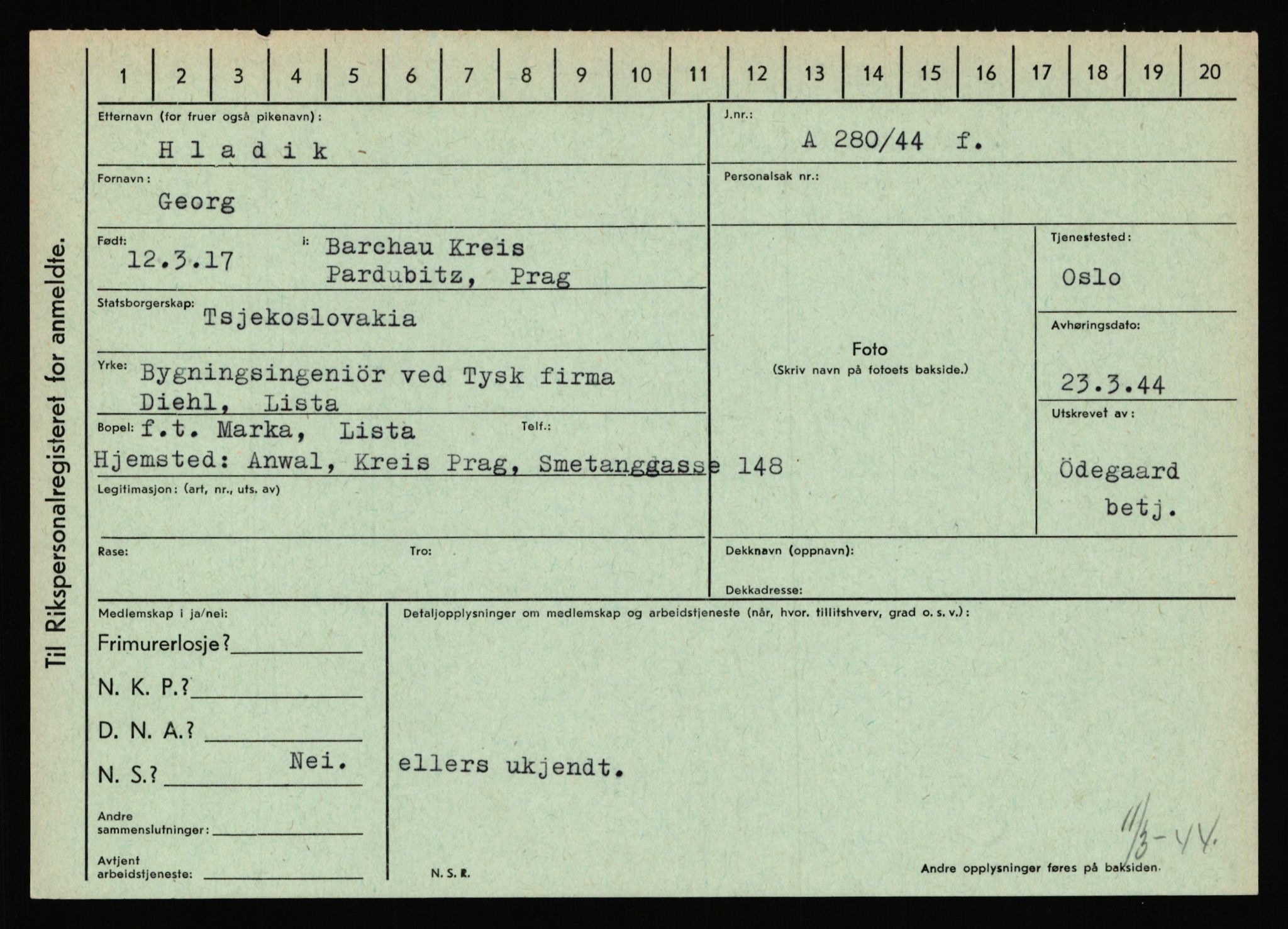 Statspolitiet - Hovedkontoret / Osloavdelingen, AV/RA-S-1329/C/Ca/L0006: Hanche - Hokstvedt, 1943-1945, p. 4495