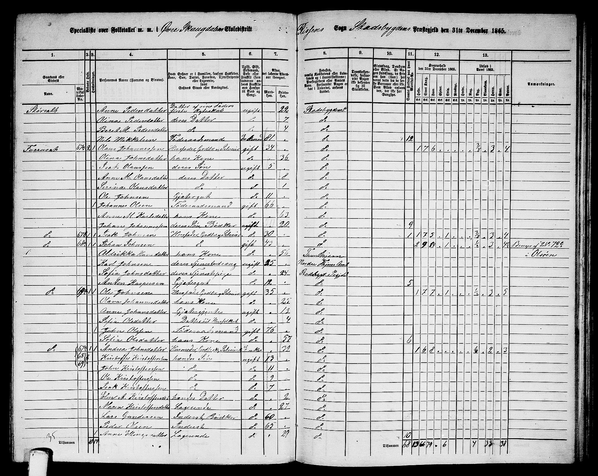 RA, 1865 census for Stadsbygd, 1865, p. 158