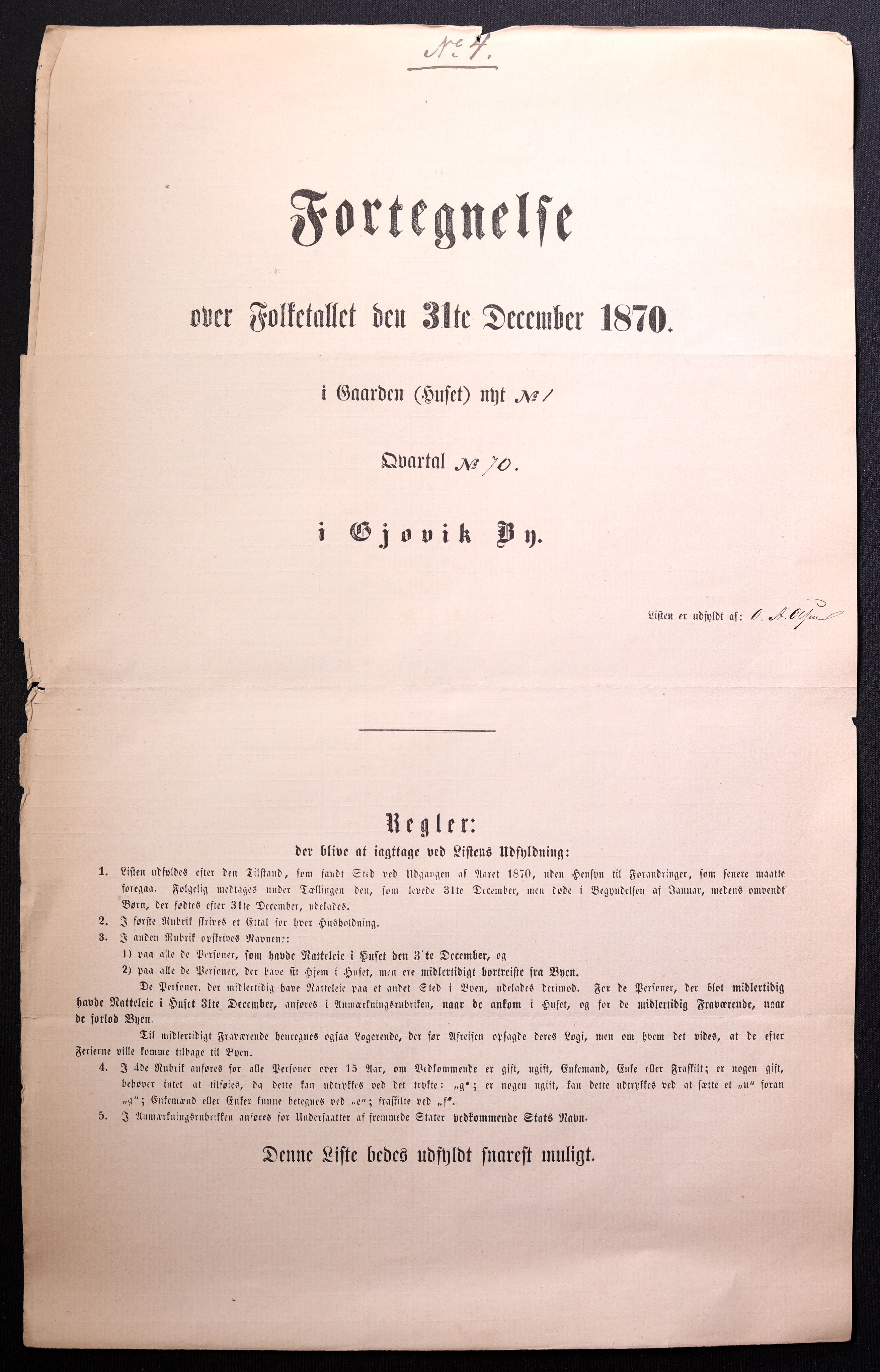 RA, 1870 census for 0502 Gjøvik, 1870, p. 4