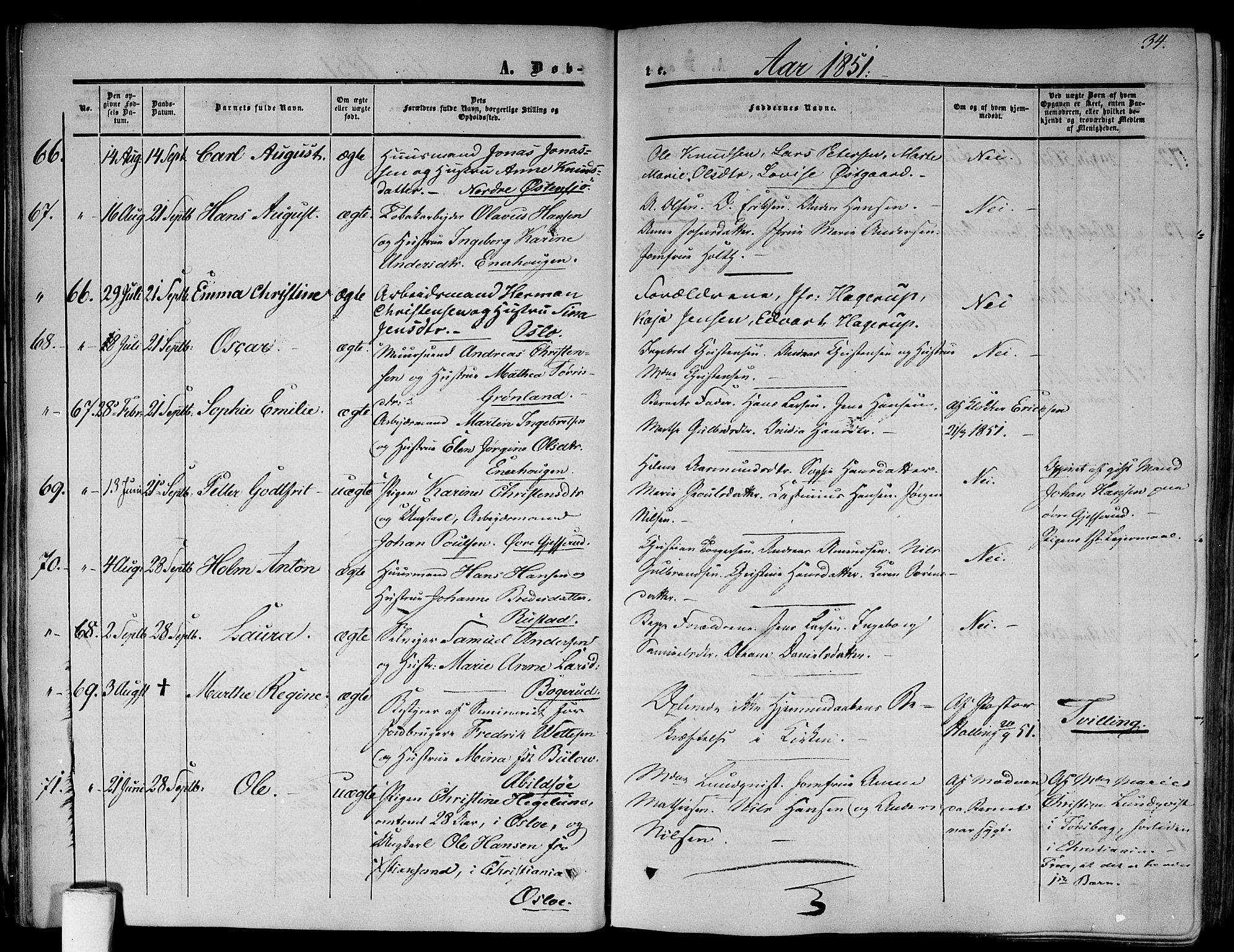 Gamlebyen prestekontor Kirkebøker, AV/SAO-A-10884/F/Fa/L0004: Parish register (official) no. 4, 1850-1857, p. 34