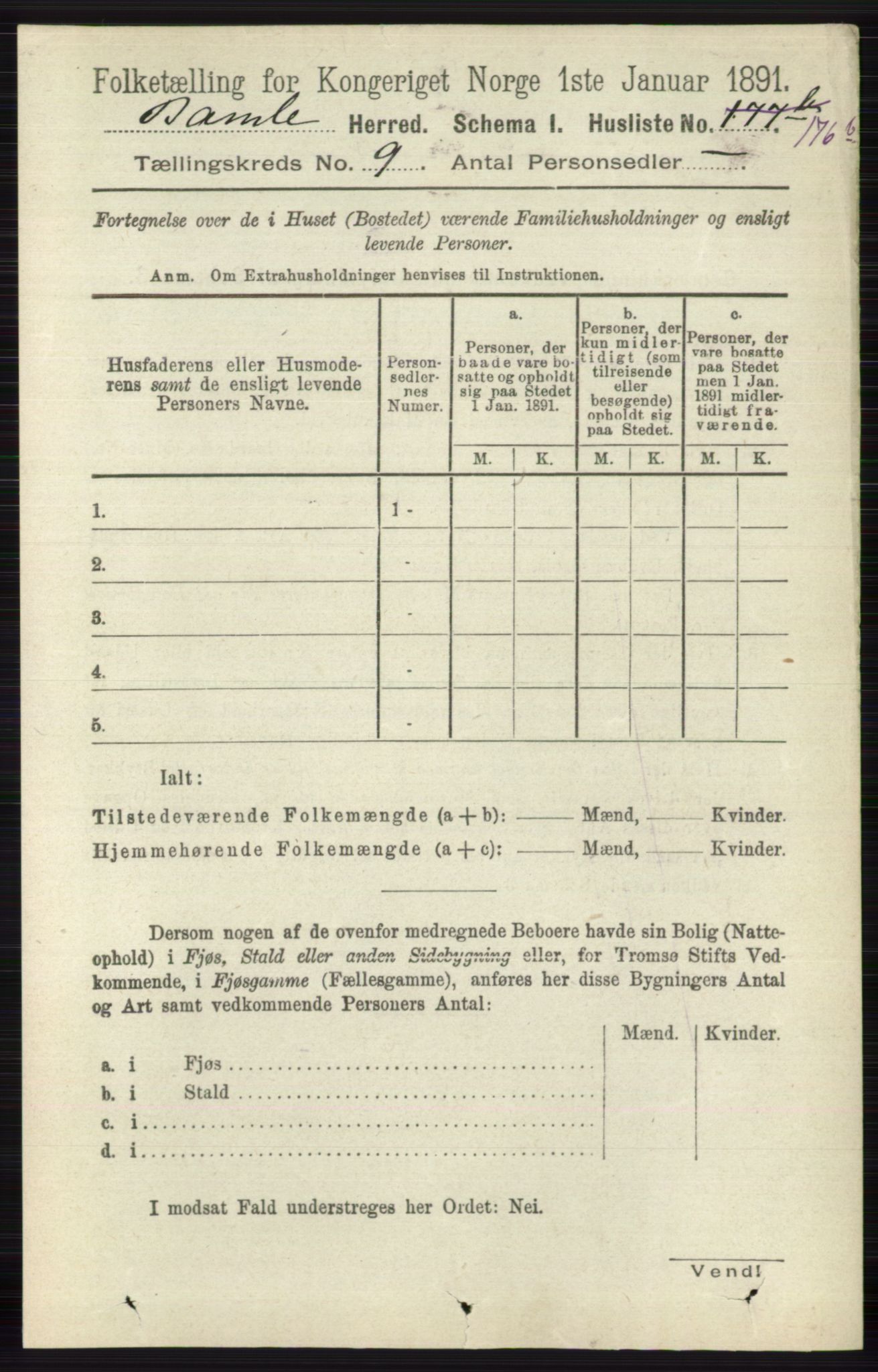 RA, 1891 census for 0814 Bamble, 1891, p. 4180