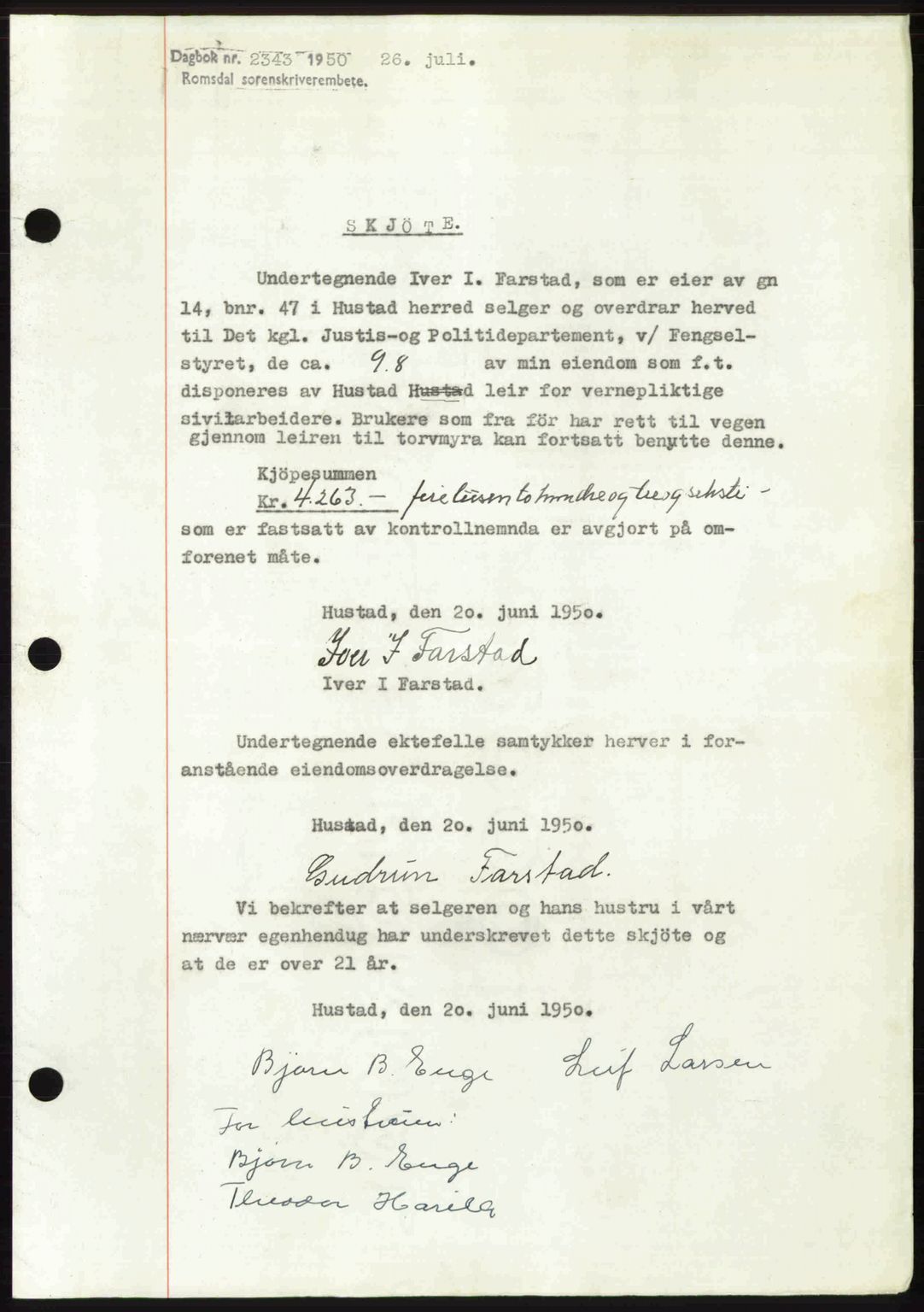 Romsdal sorenskriveri, AV/SAT-A-4149/1/2/2C: Mortgage book no. A34, 1950-1950, Diary no: : 2343/1950