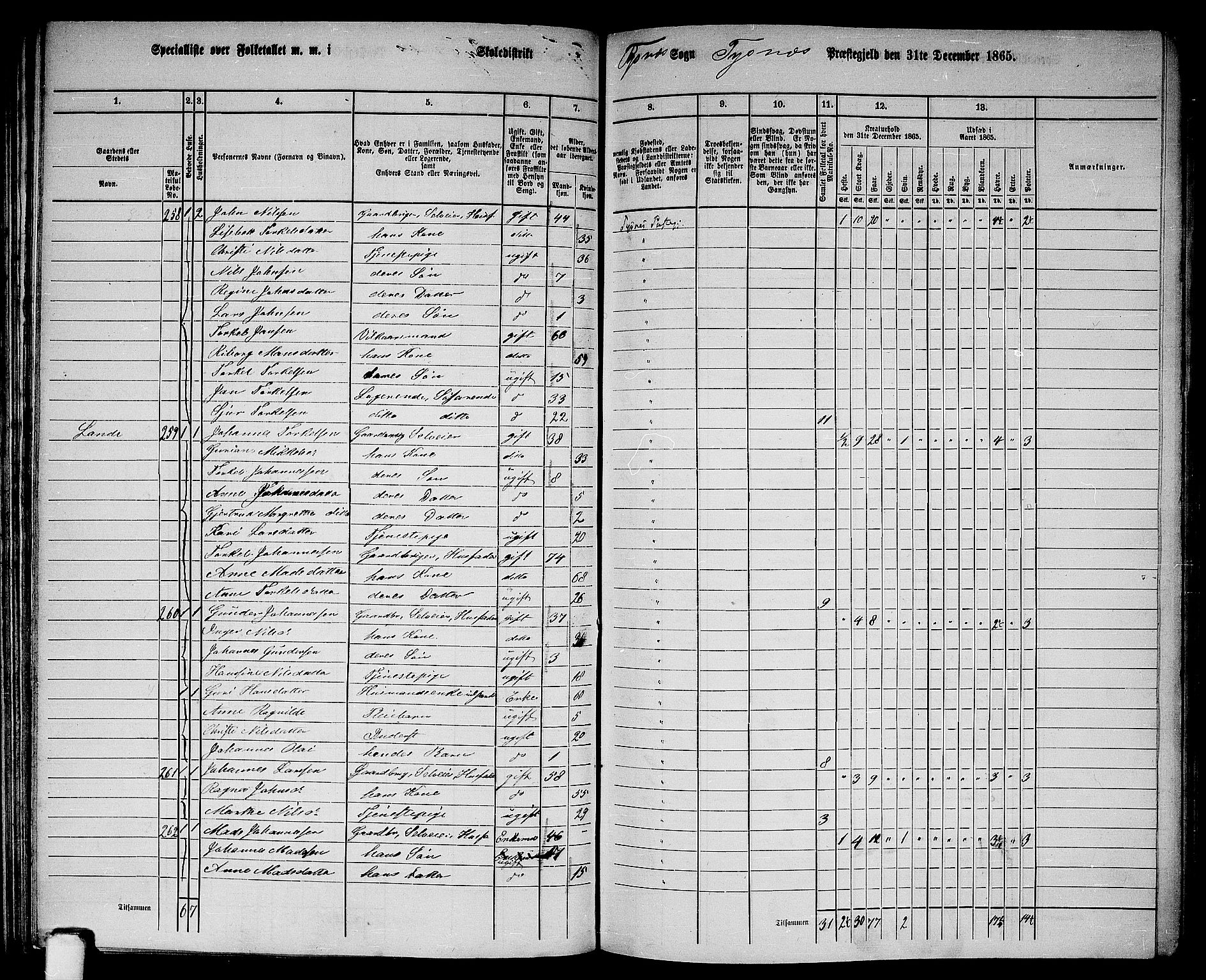 RA, 1865 census for Tysnes, 1865, p. 100