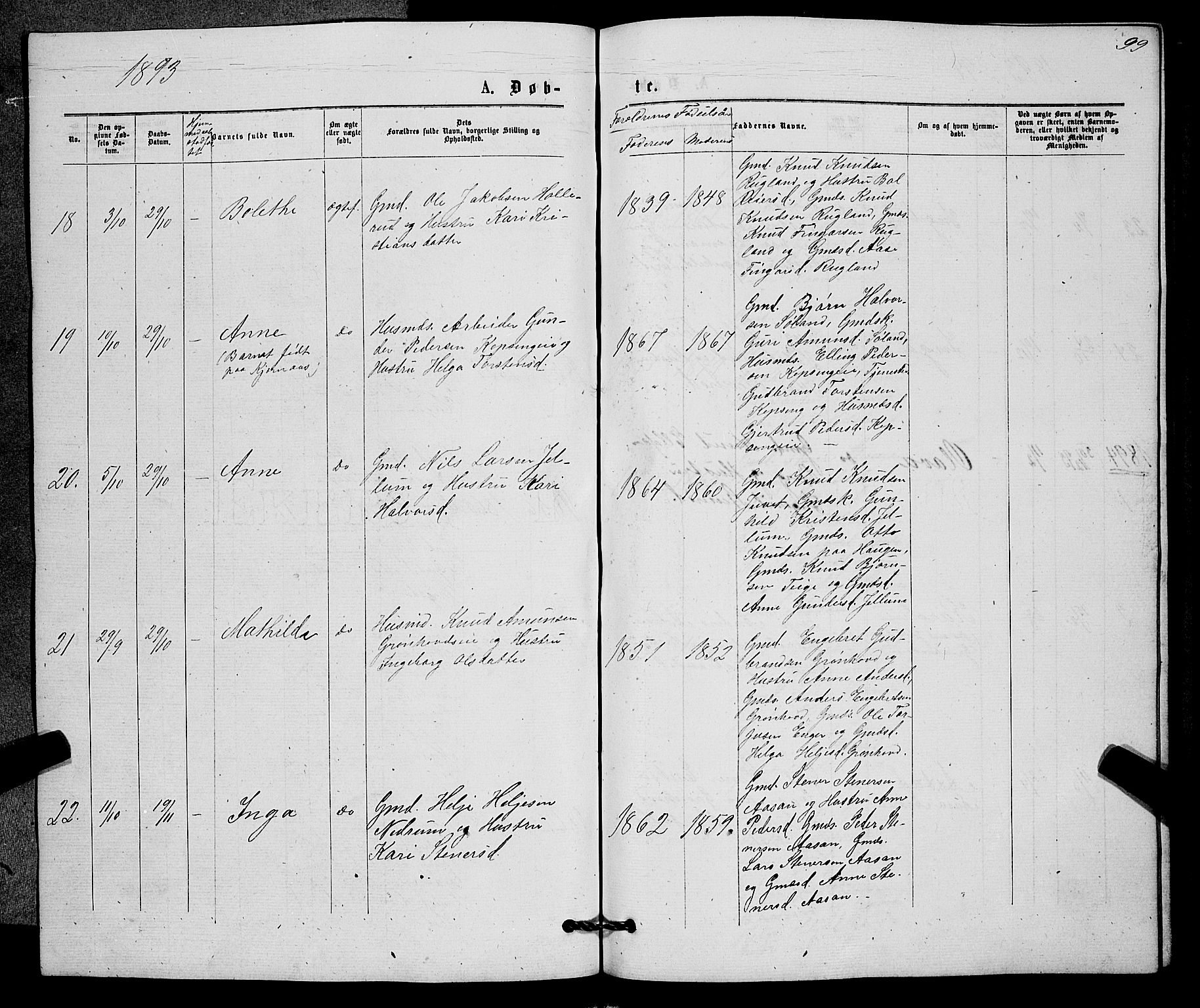 Sigdal kirkebøker, AV/SAKO-A-245/G/Gb/L0002: Parish register (copy) no. II 2, 1875-1900, p. 99