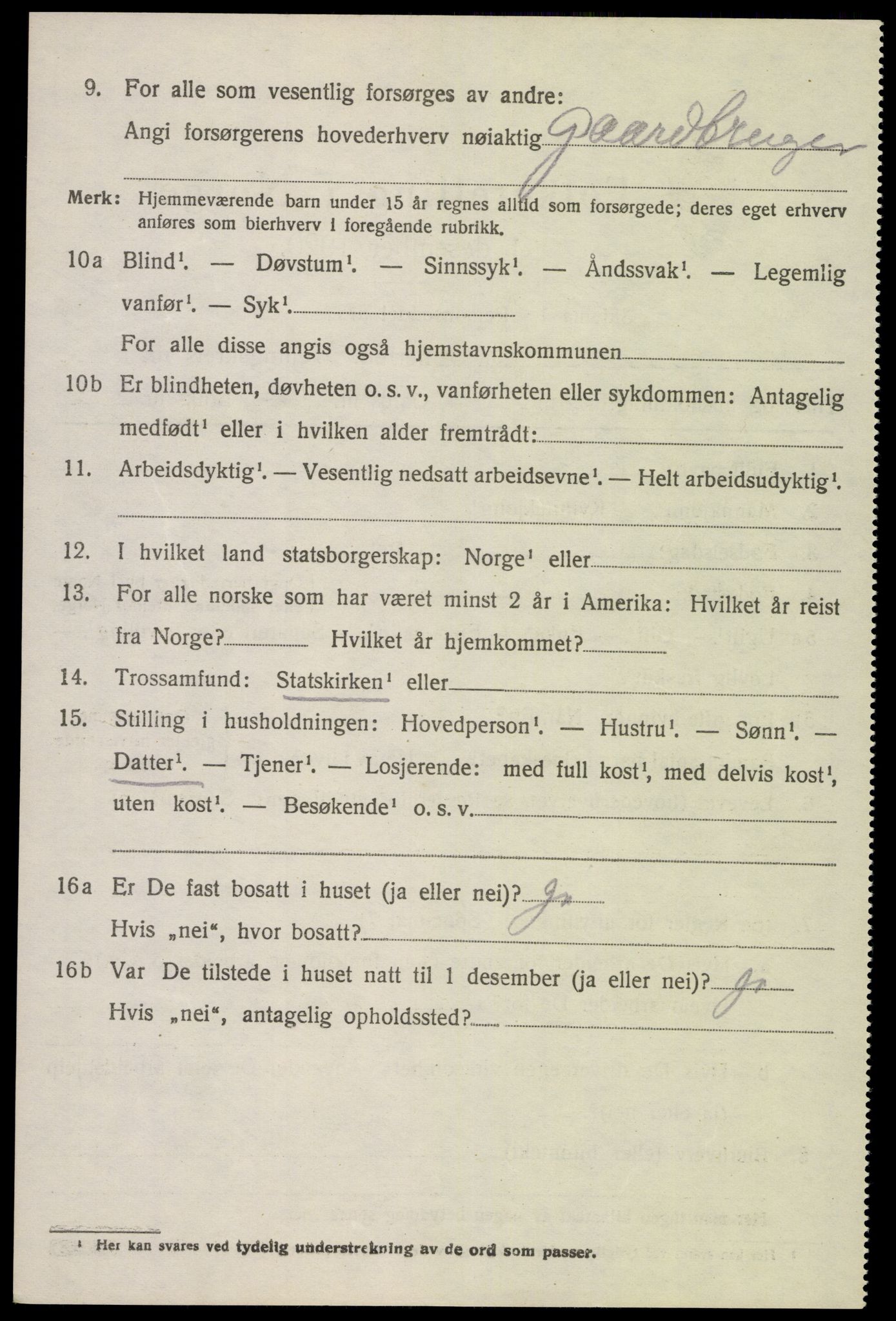 SAK, 1920 census for Fjære, 1920, p. 3252