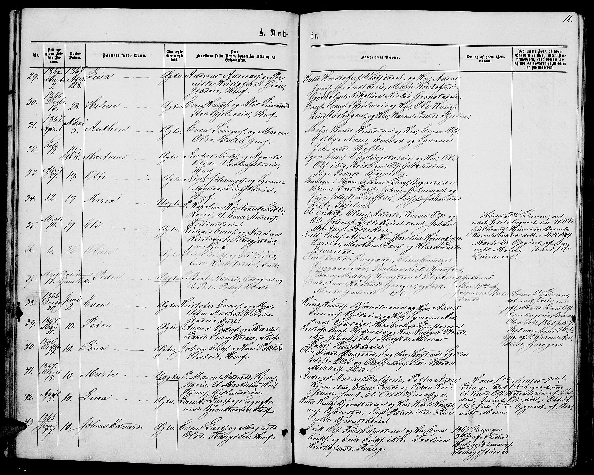 Stange prestekontor, AV/SAH-PREST-002/L/L0006: Parish register (copy) no. 6, 1864-1882, p. 16