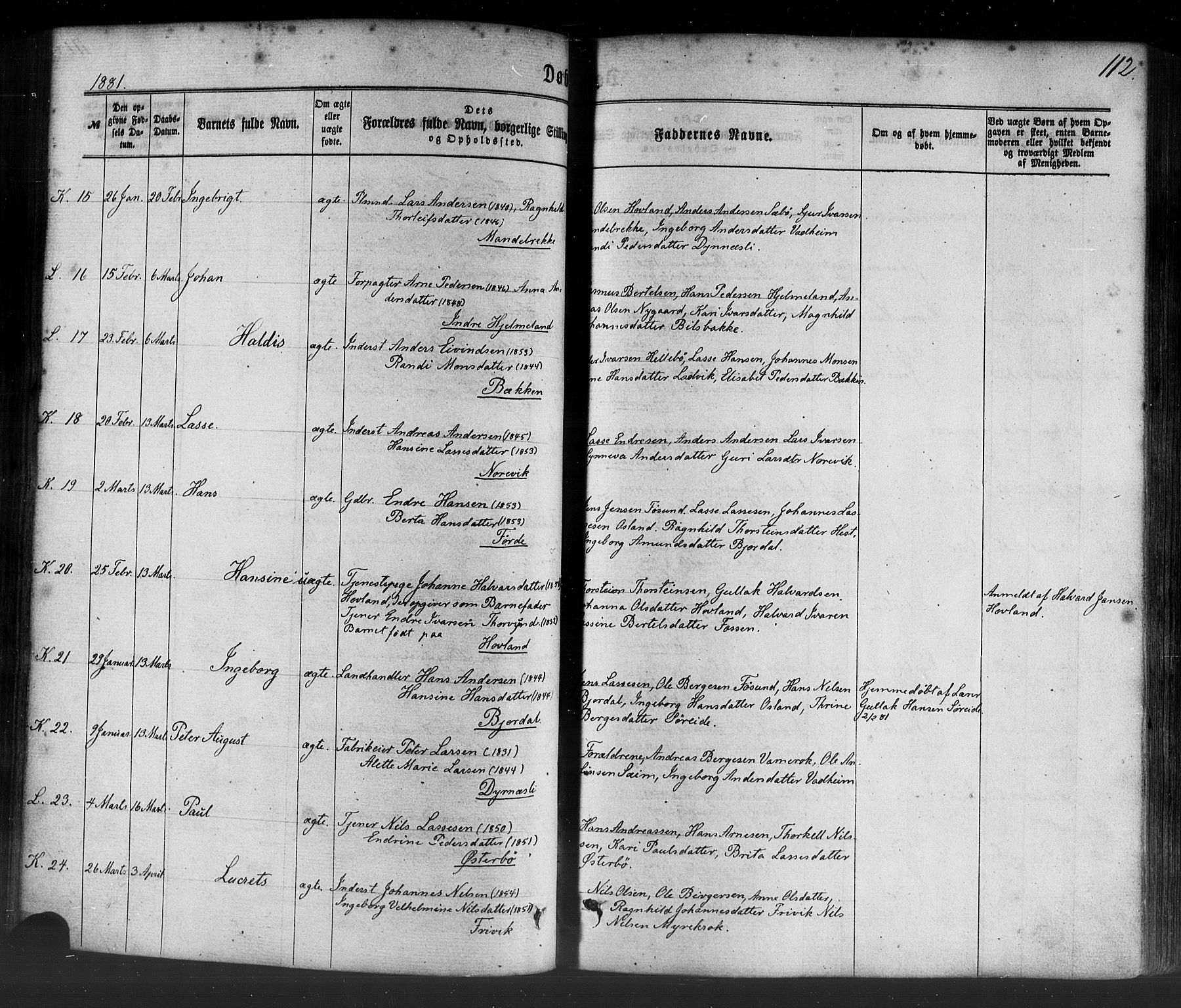 Lavik sokneprestembete, AV/SAB-A-80901: Parish register (official) no. A 4, 1864-1881, p. 112