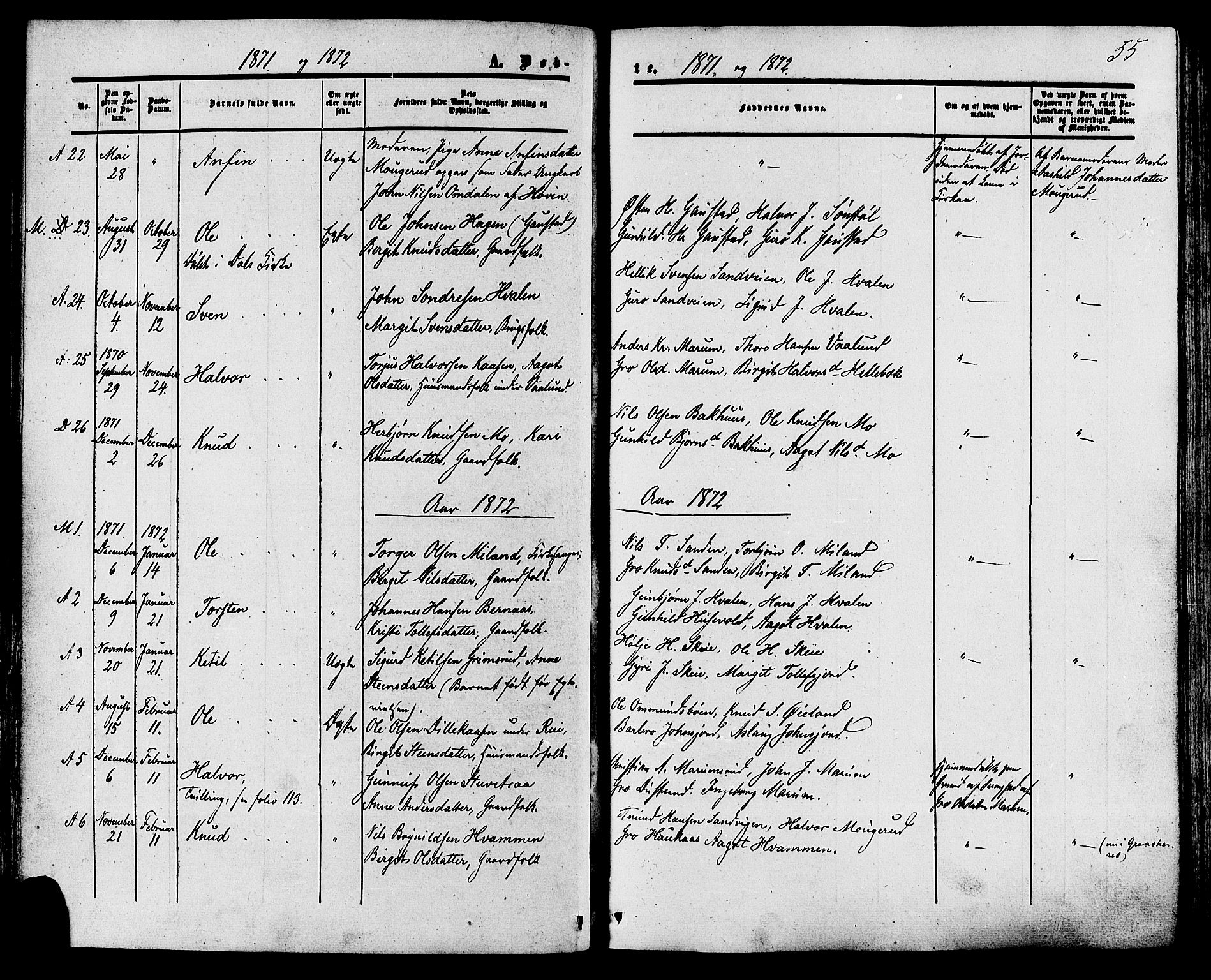 Tinn kirkebøker, SAKO/A-308/F/Fa/L0006: Parish register (official) no. I 6, 1857-1878, p. 55