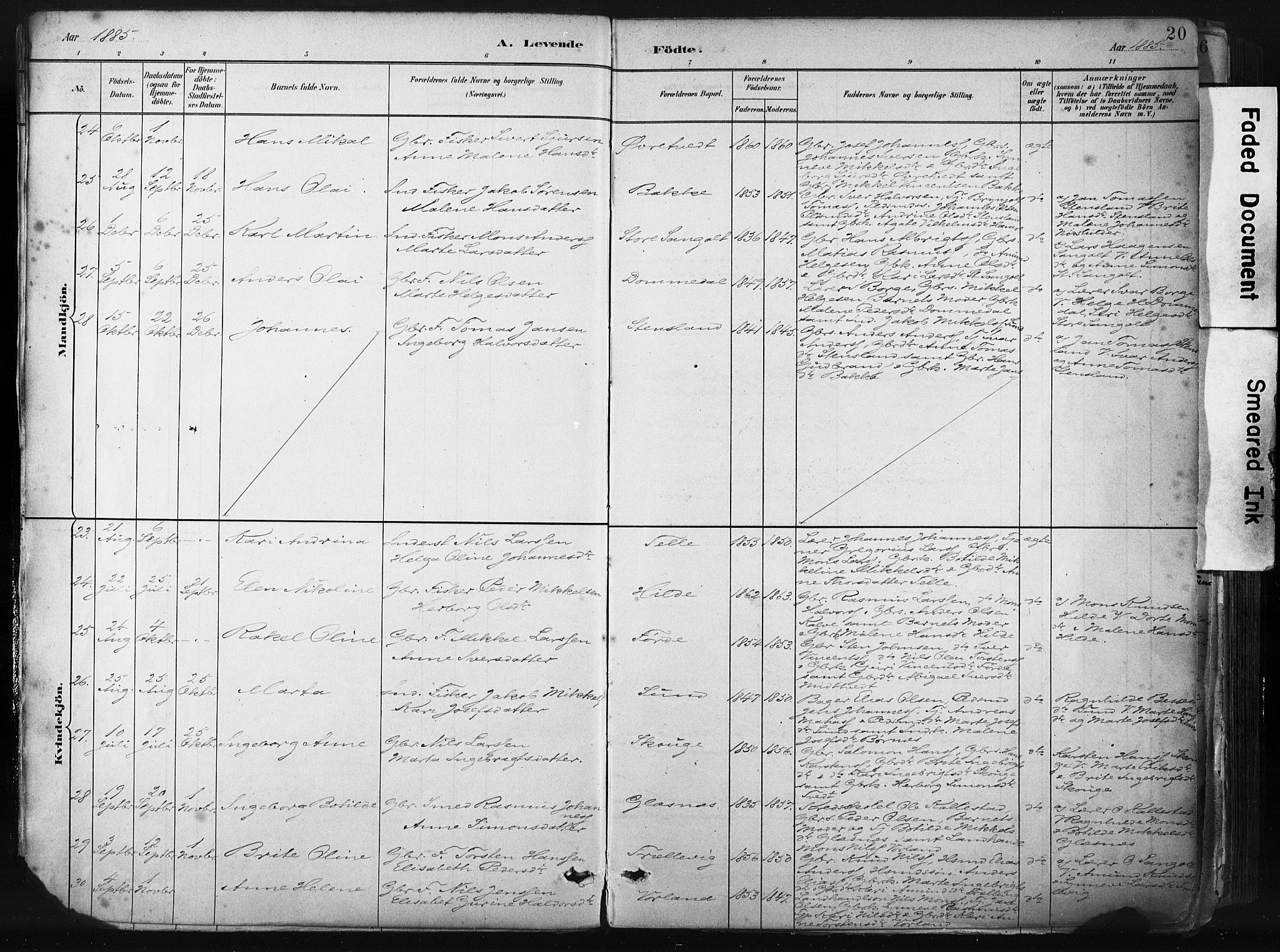 Sund sokneprestembete, AV/SAB-A-99930: Parish register (official) no. B 1, 1882-1907, p. 20