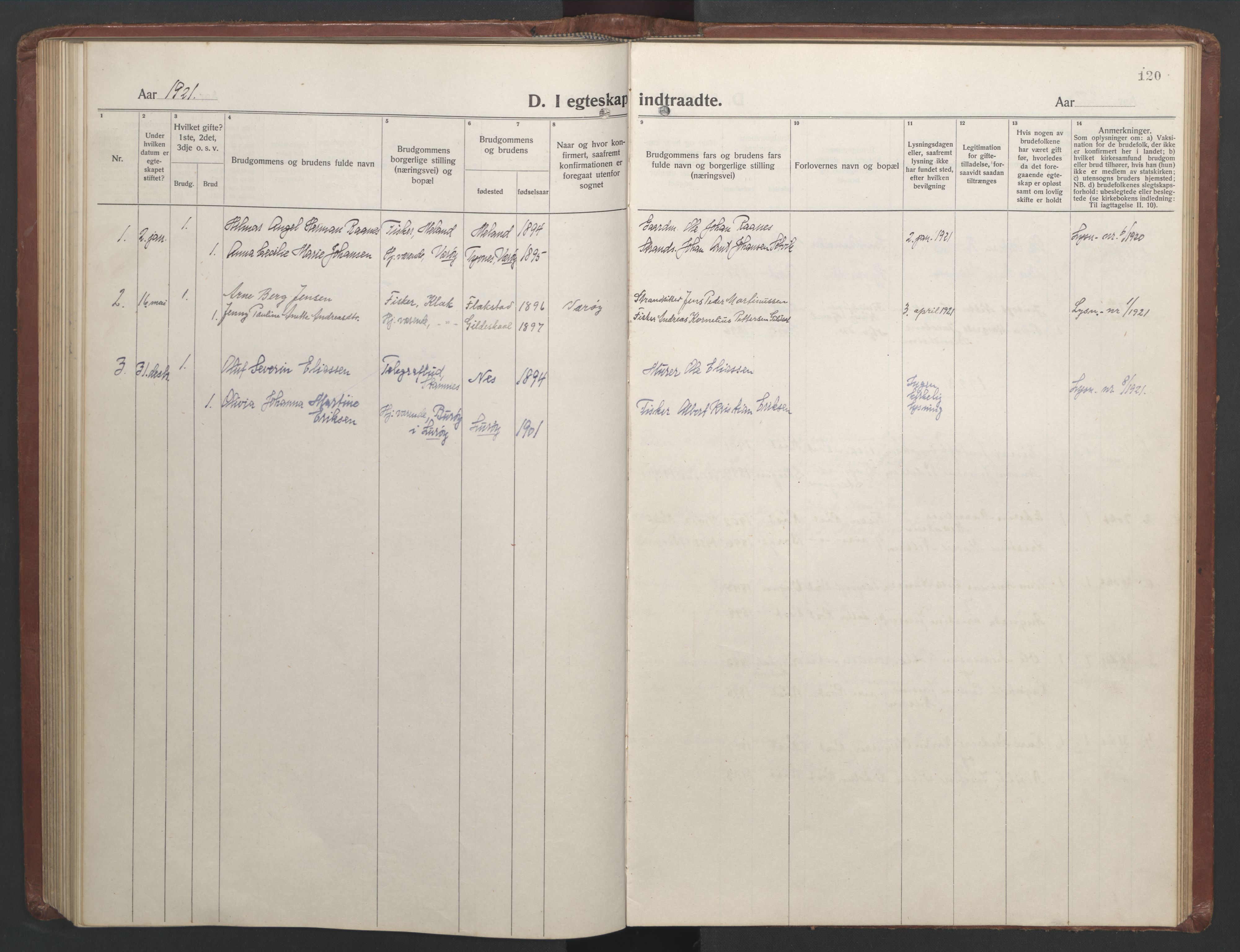 Ministerialprotokoller, klokkerbøker og fødselsregistre - Nordland, AV/SAT-A-1459/808/L0132: Parish register (copy) no. 808C03, 1920-1946, p. 120