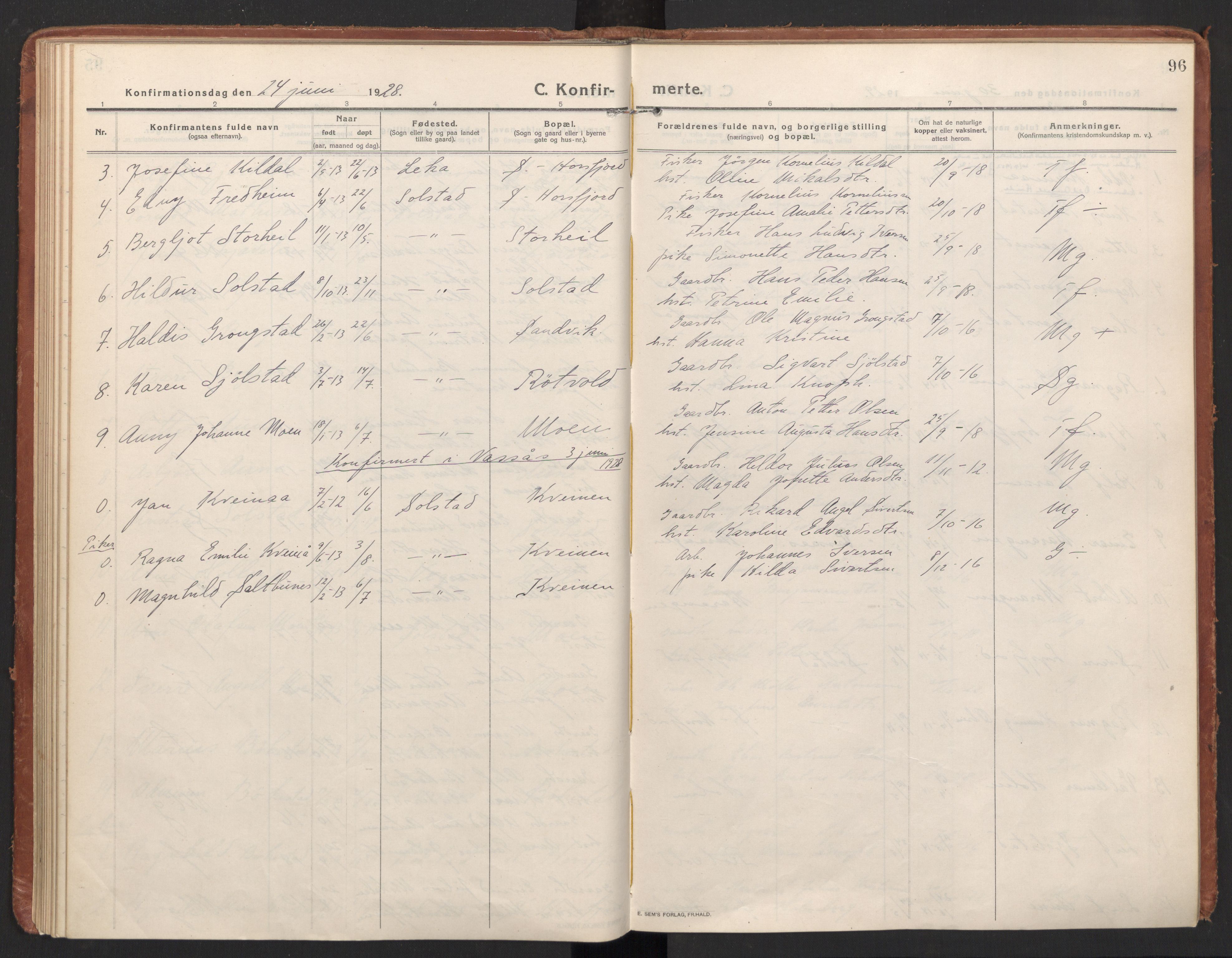 Ministerialprotokoller, klokkerbøker og fødselsregistre - Nordland, AV/SAT-A-1459/811/L0168: Parish register (official) no. 811A05, 1914-1932, p. 96