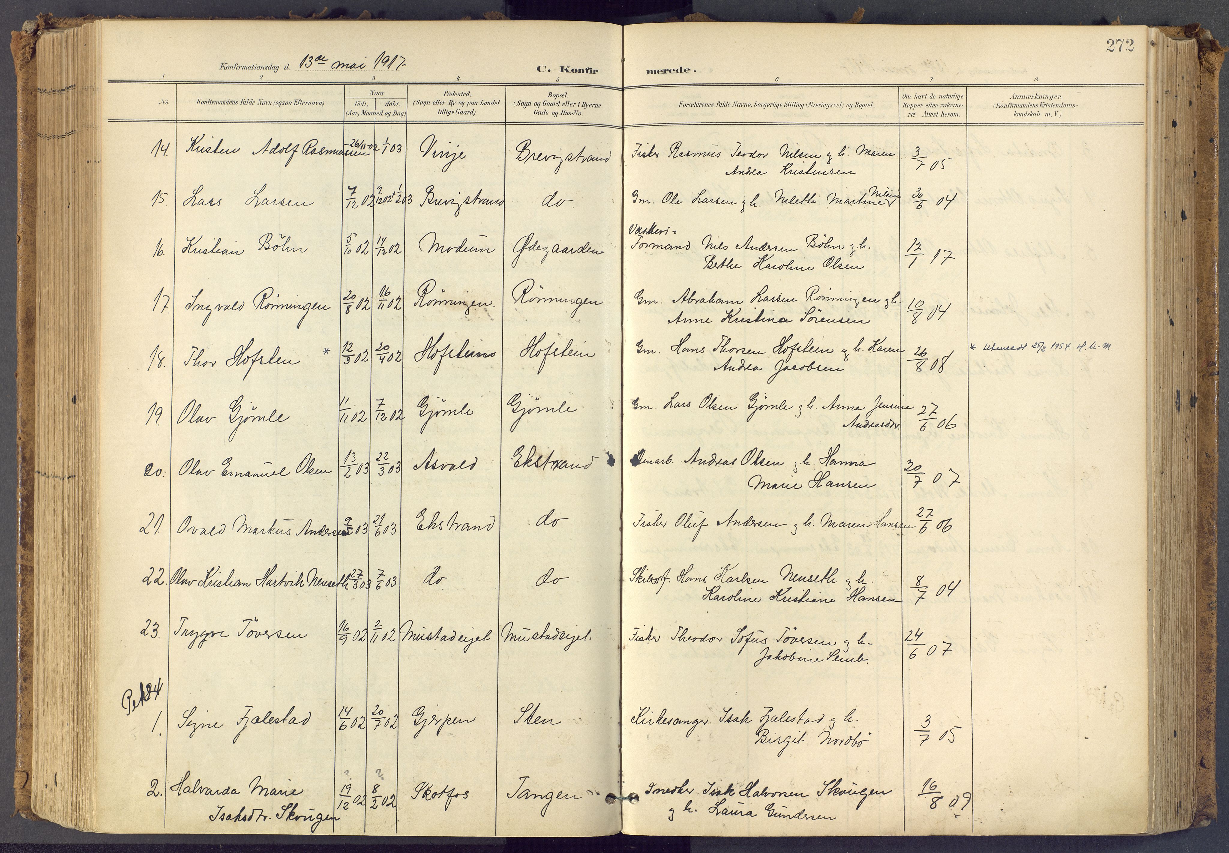 Bamble kirkebøker, SAKO/A-253/F/Fa/L0009: Parish register (official) no. I 9, 1901-1917, p. 272
