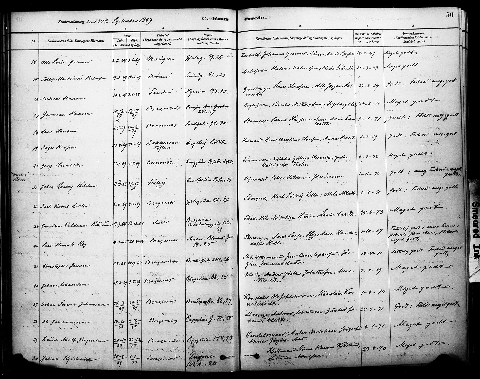 Bragernes kirkebøker, AV/SAKO-A-6/F/Fc/L0005: Parish register (official) no. III 5, 1878-1890, p. 50