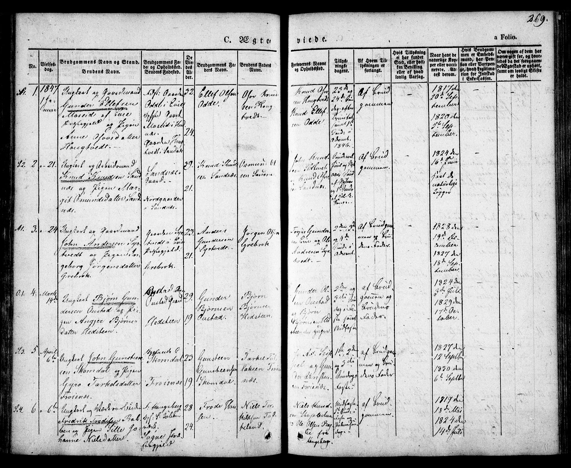 Bygland sokneprestkontor, SAK/1111-0006/F/Fa/Fab/L0004: Parish register (official) no. A 4, 1842-1858, p. 269