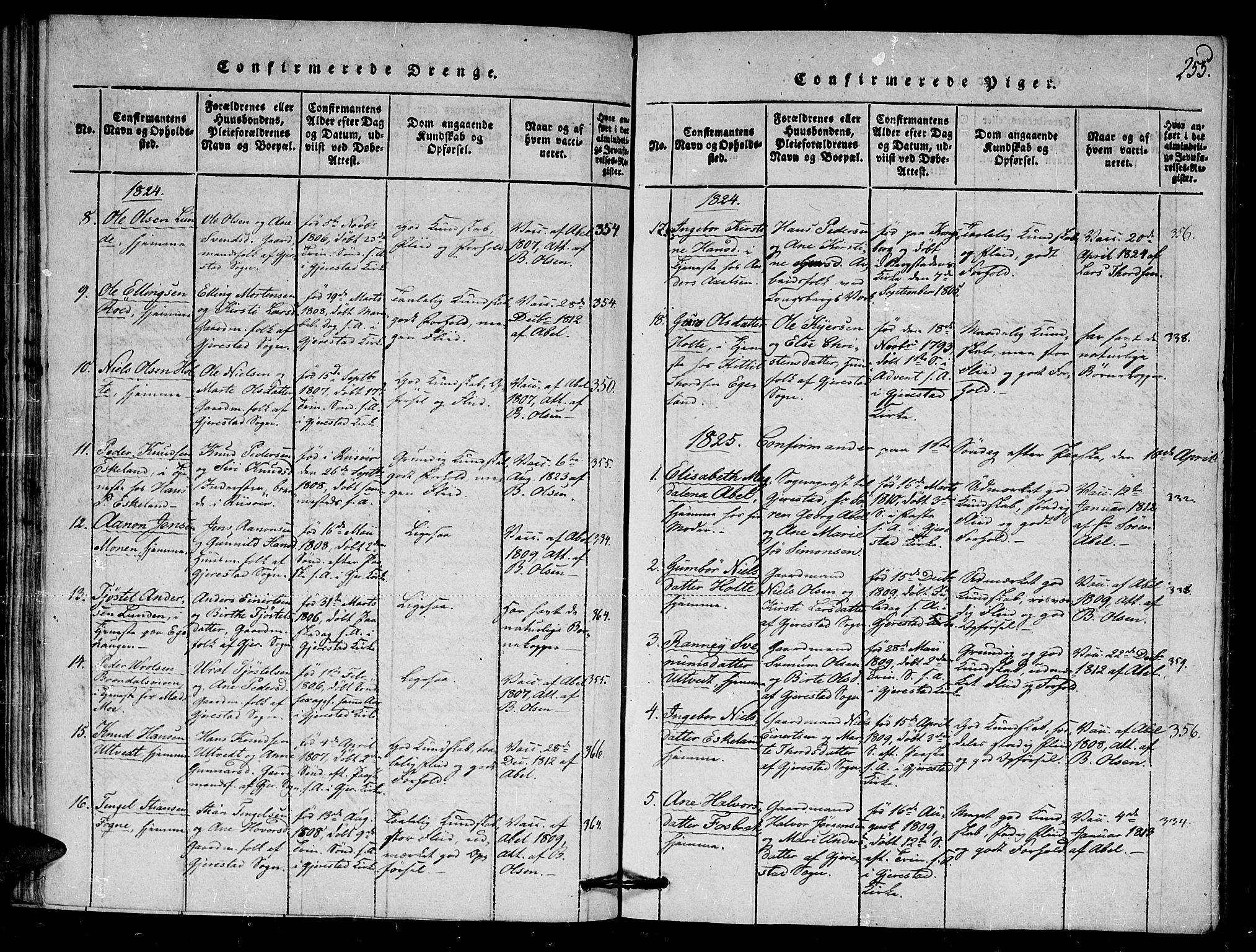 Gjerstad sokneprestkontor, AV/SAK-1111-0014/F/Fa/Faa/L0004: Parish register (official) no. A 4, 1816-1829, p. 255