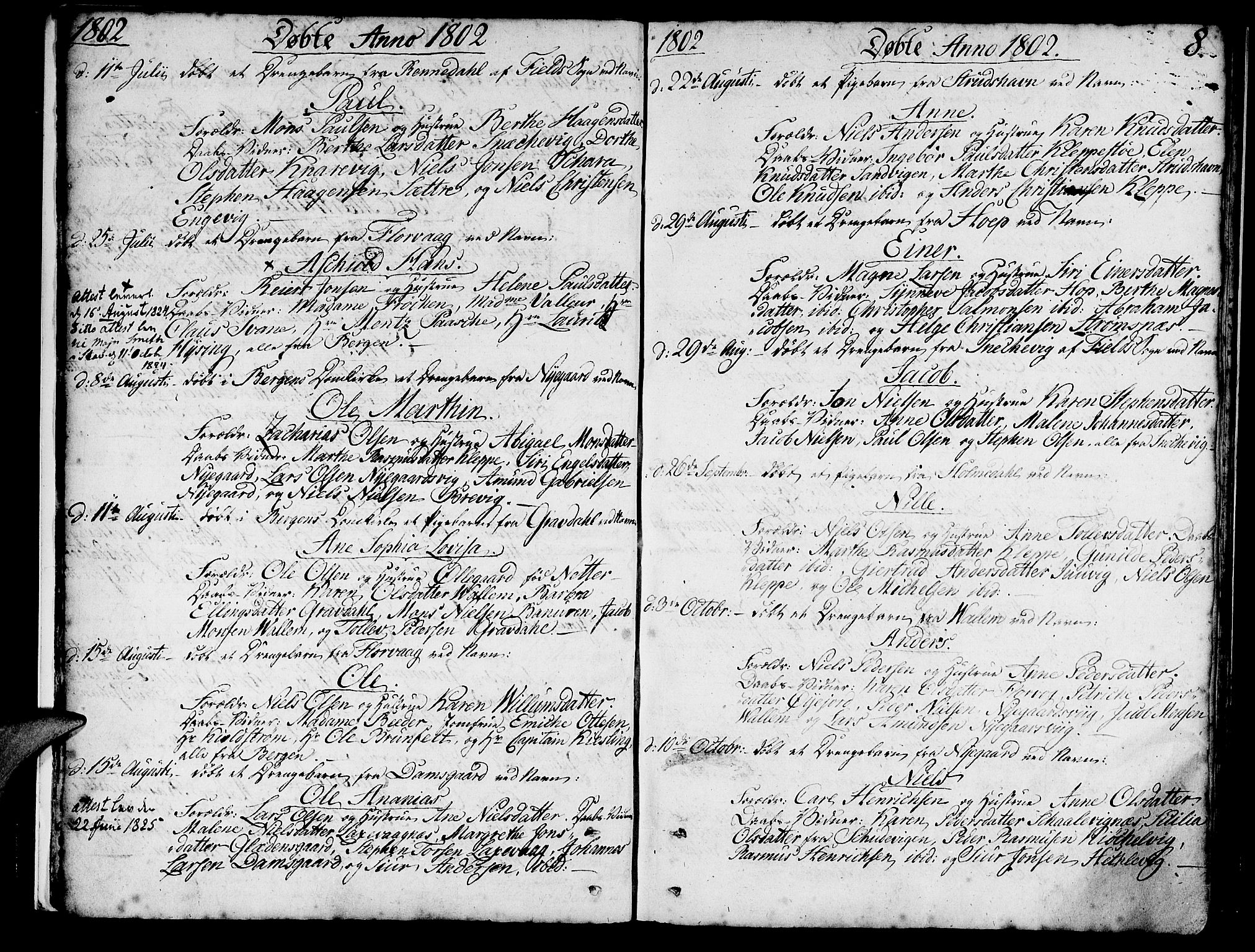 Askøy Sokneprestembete, SAB/A-74101/H/Ha/Haa/Haaa/L0002: Parish register (official) no. A 2, 1801-1818, p. 8