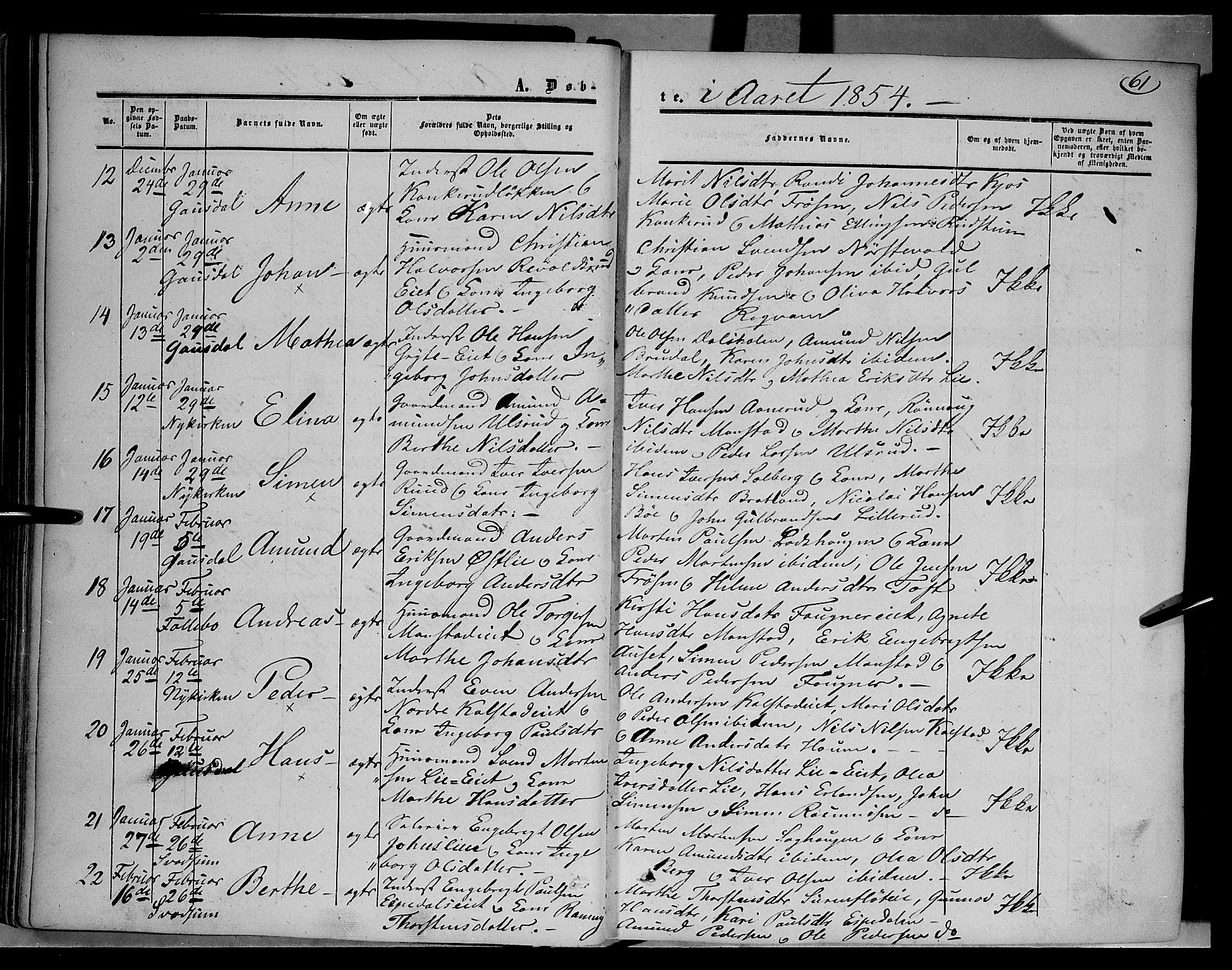 Gausdal prestekontor, AV/SAH-PREST-090/H/Ha/Haa/L0008: Parish register (official) no. 8, 1850-1861, p. 61