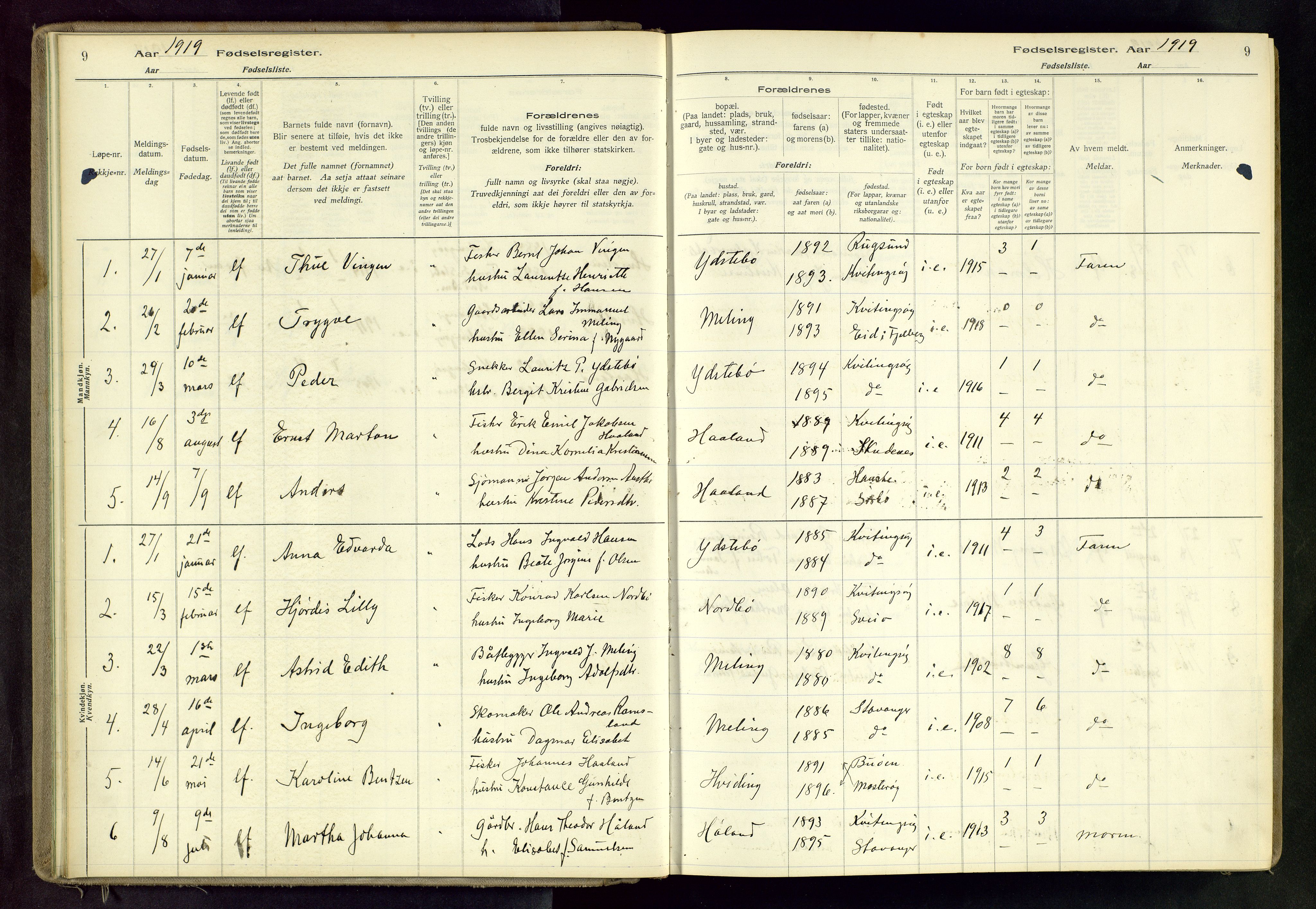 Randaberg sokneprestkontor, SAST/A-101798/001/A/L0004: Birth register no. 4, 1916-1982, p. 9