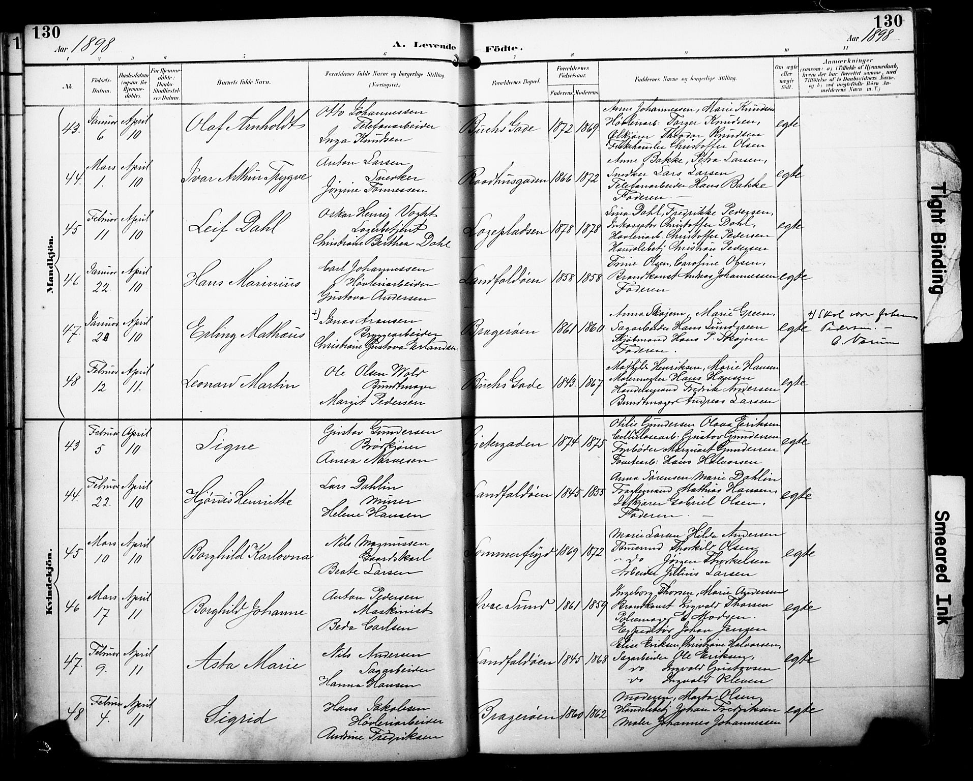 Bragernes kirkebøker, SAKO/A-6/F/Fb/L0008: Parish register (official) no. II 8, 1894-1902, p. 130