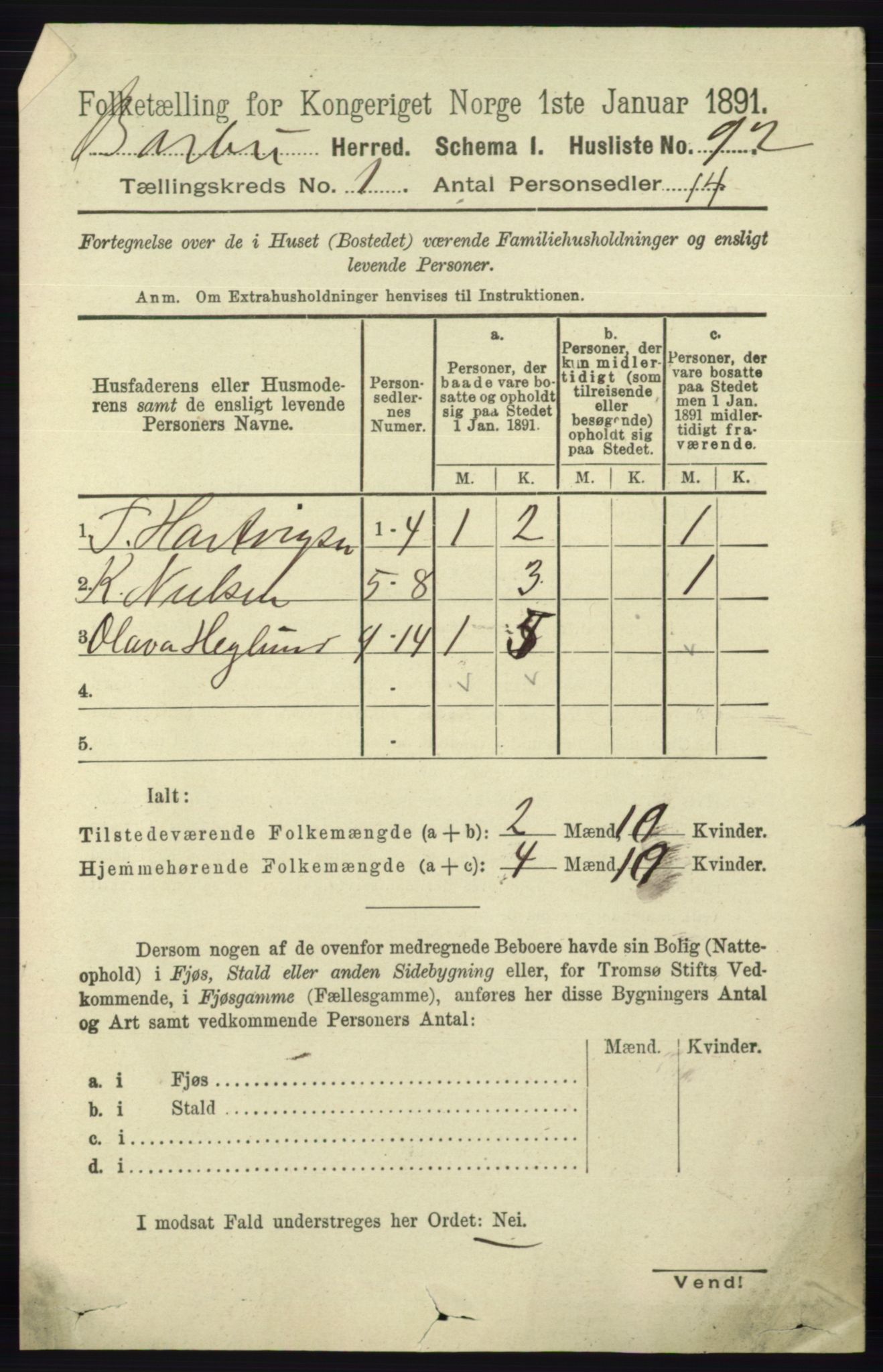 RA, 1891 census for 0990 Barbu, 1891, p. 123