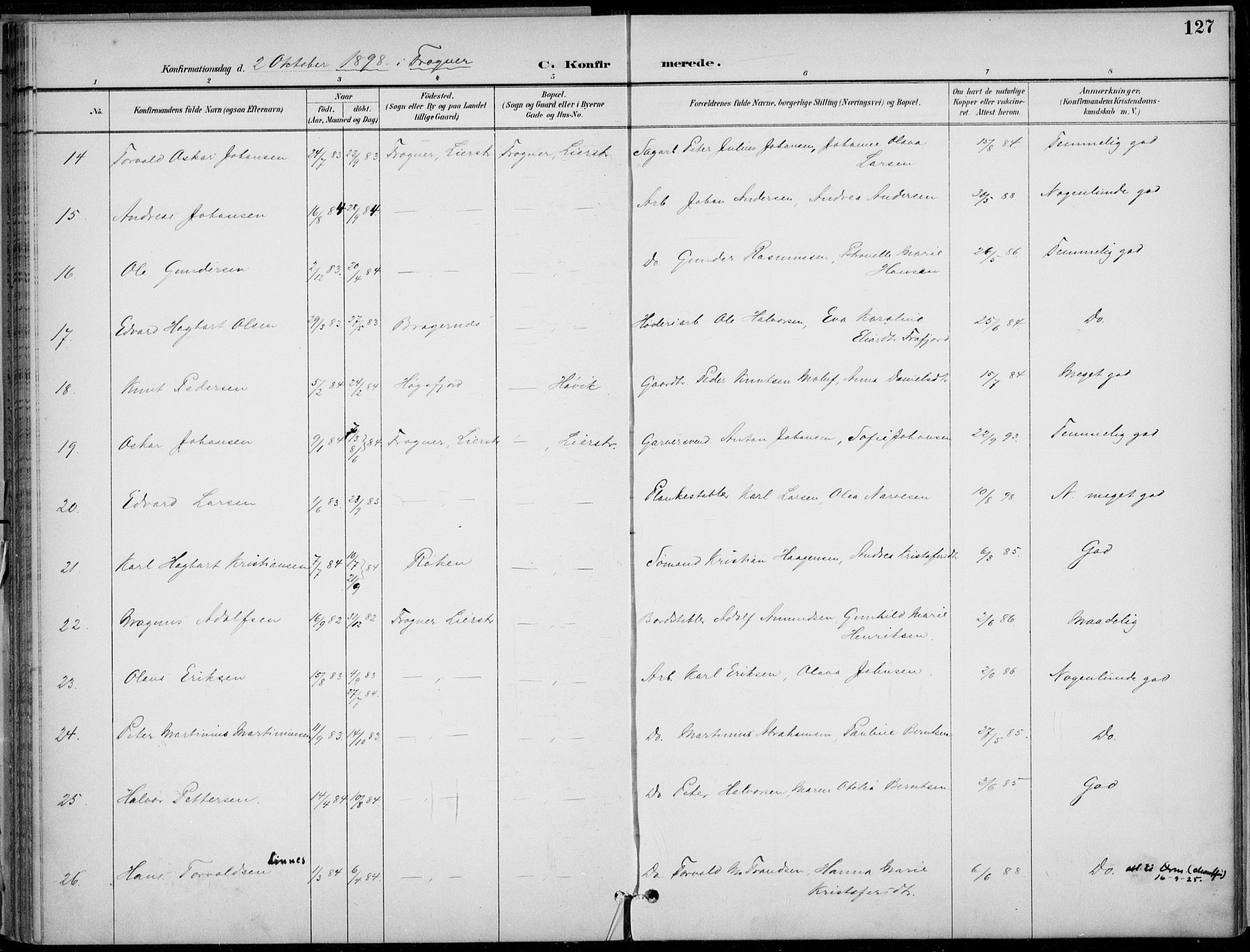 Lier kirkebøker, AV/SAKO-A-230/F/Fa/L0016: Parish register (official) no. I 16, 1895-1900, p. 127