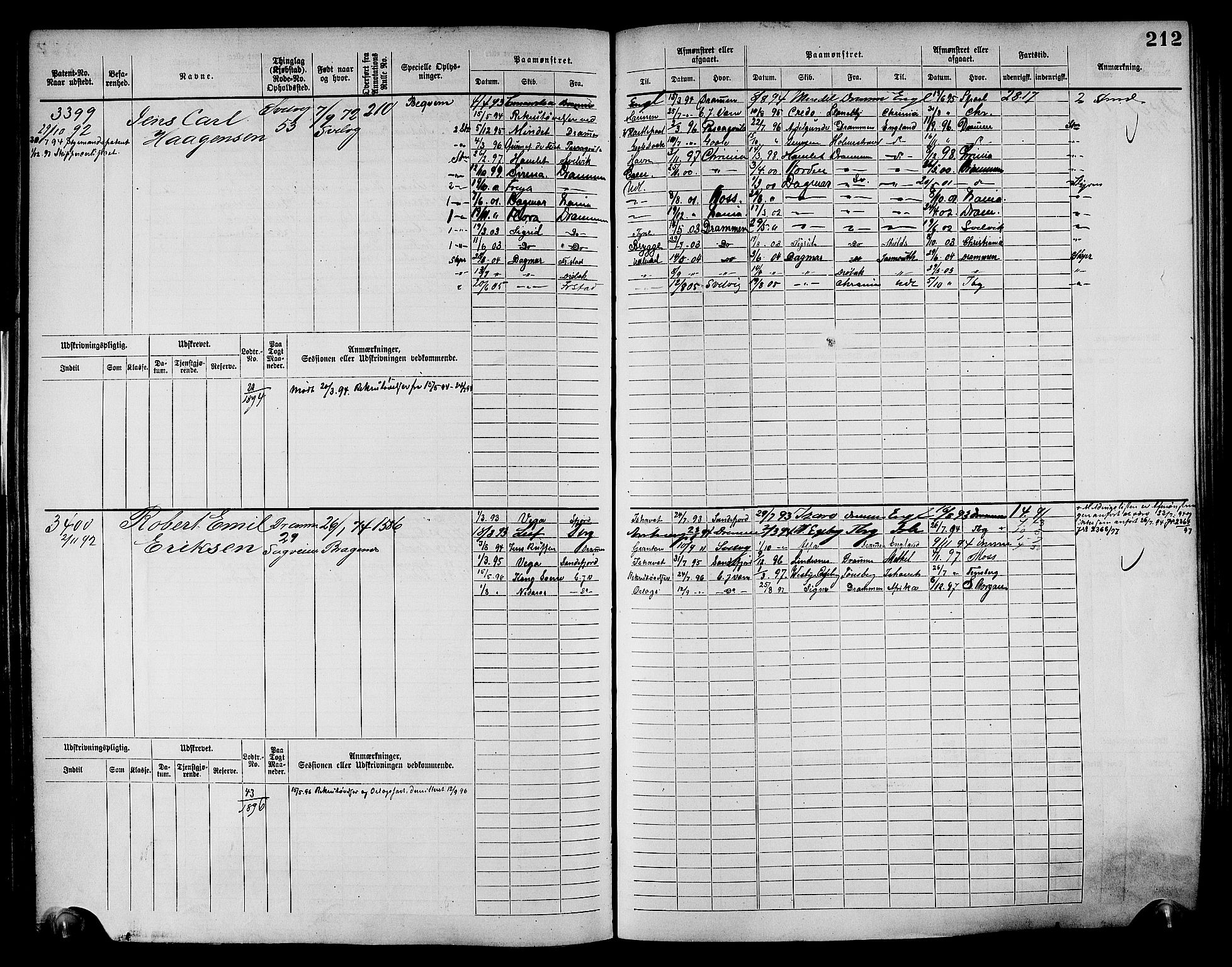 Drammen innrulleringsdistrikt, SAKO/A-781/F/Fc/L0004: Hovedrulle, 1885, p. 218