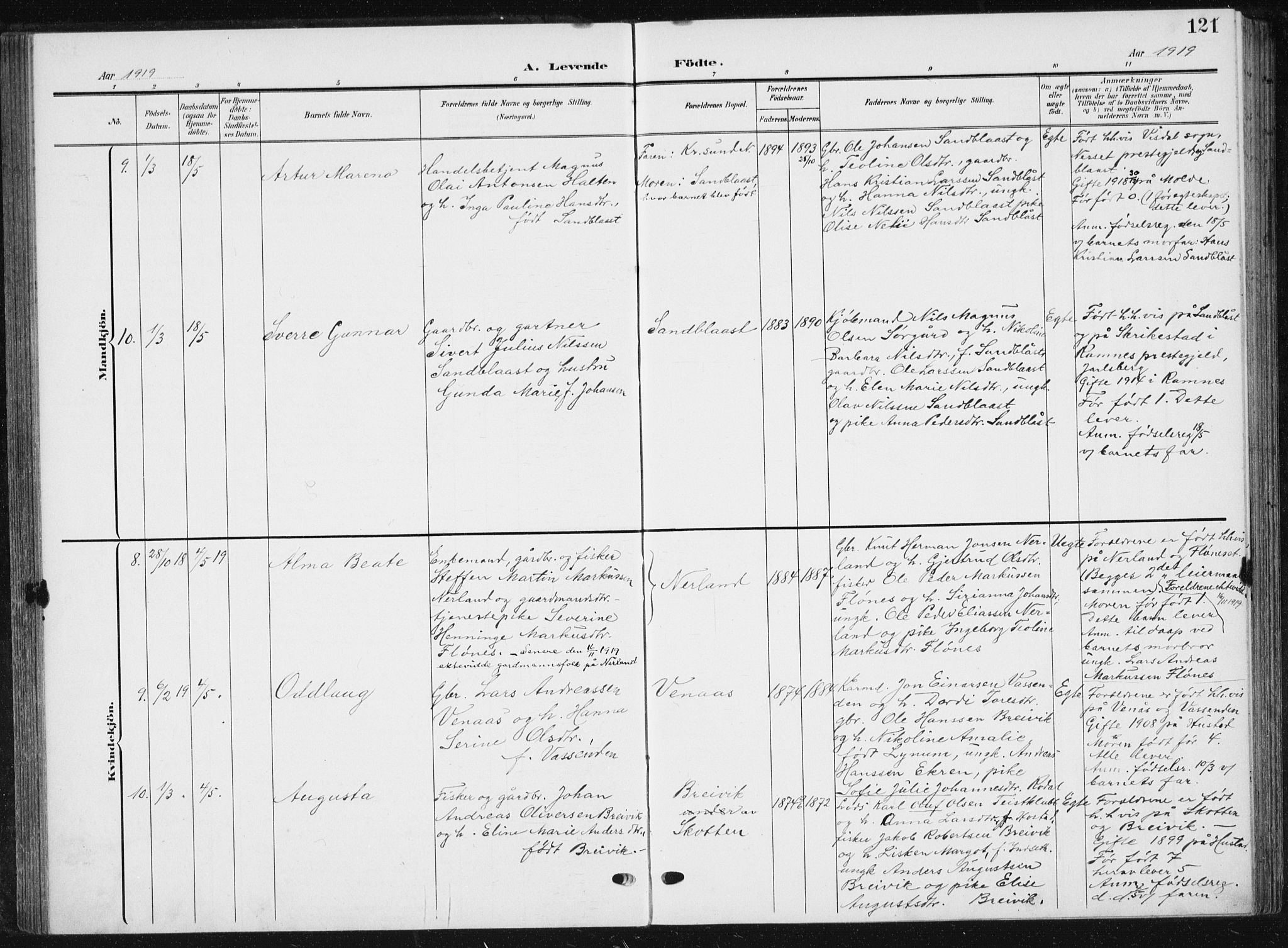 Ministerialprotokoller, klokkerbøker og fødselsregistre - Møre og Romsdal, AV/SAT-A-1454/567/L0784: Parish register (copy) no. 567C04, 1903-1938, p. 121